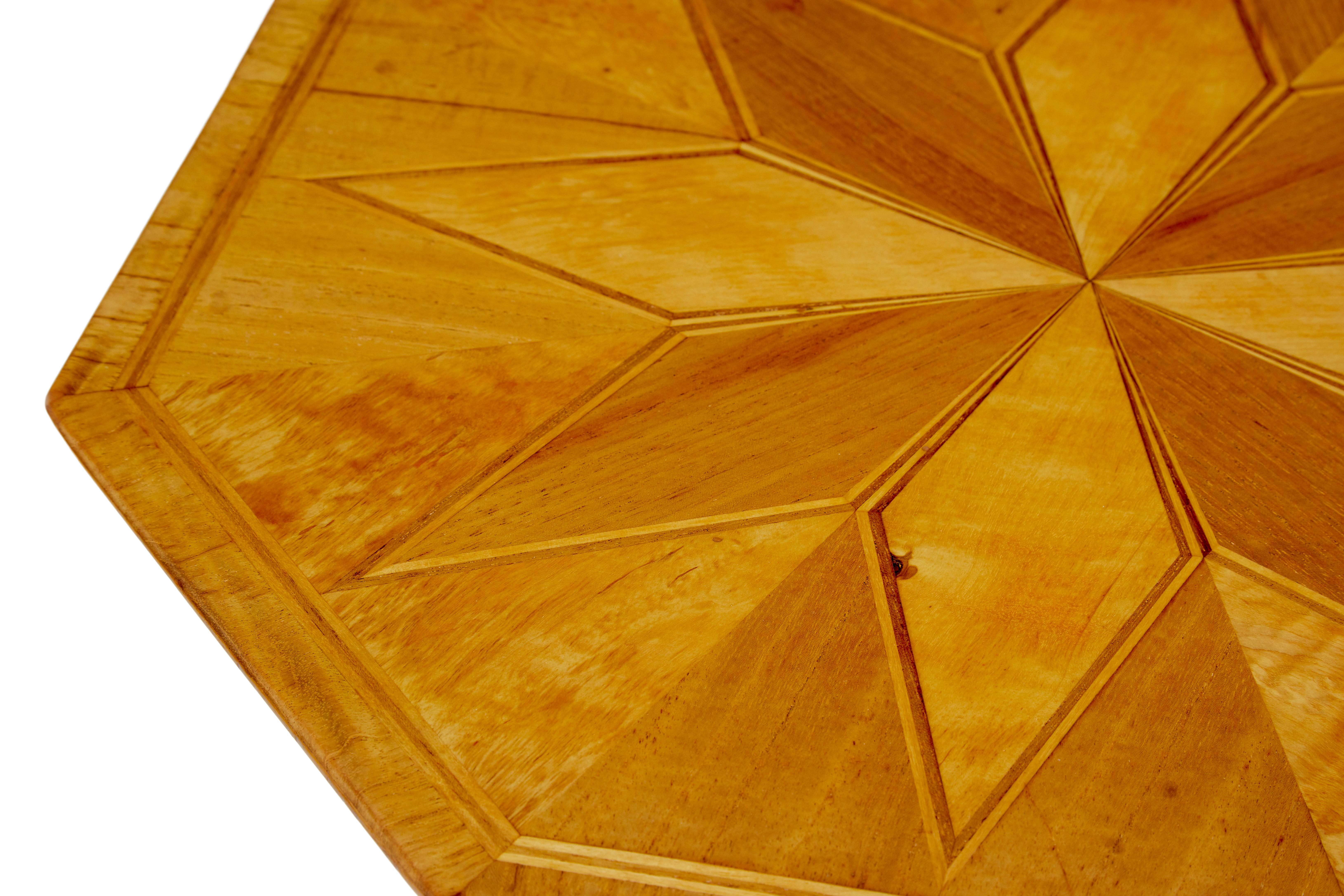 Hand-Carved Early 20th century inlaid birch octagonal occasional table For Sale