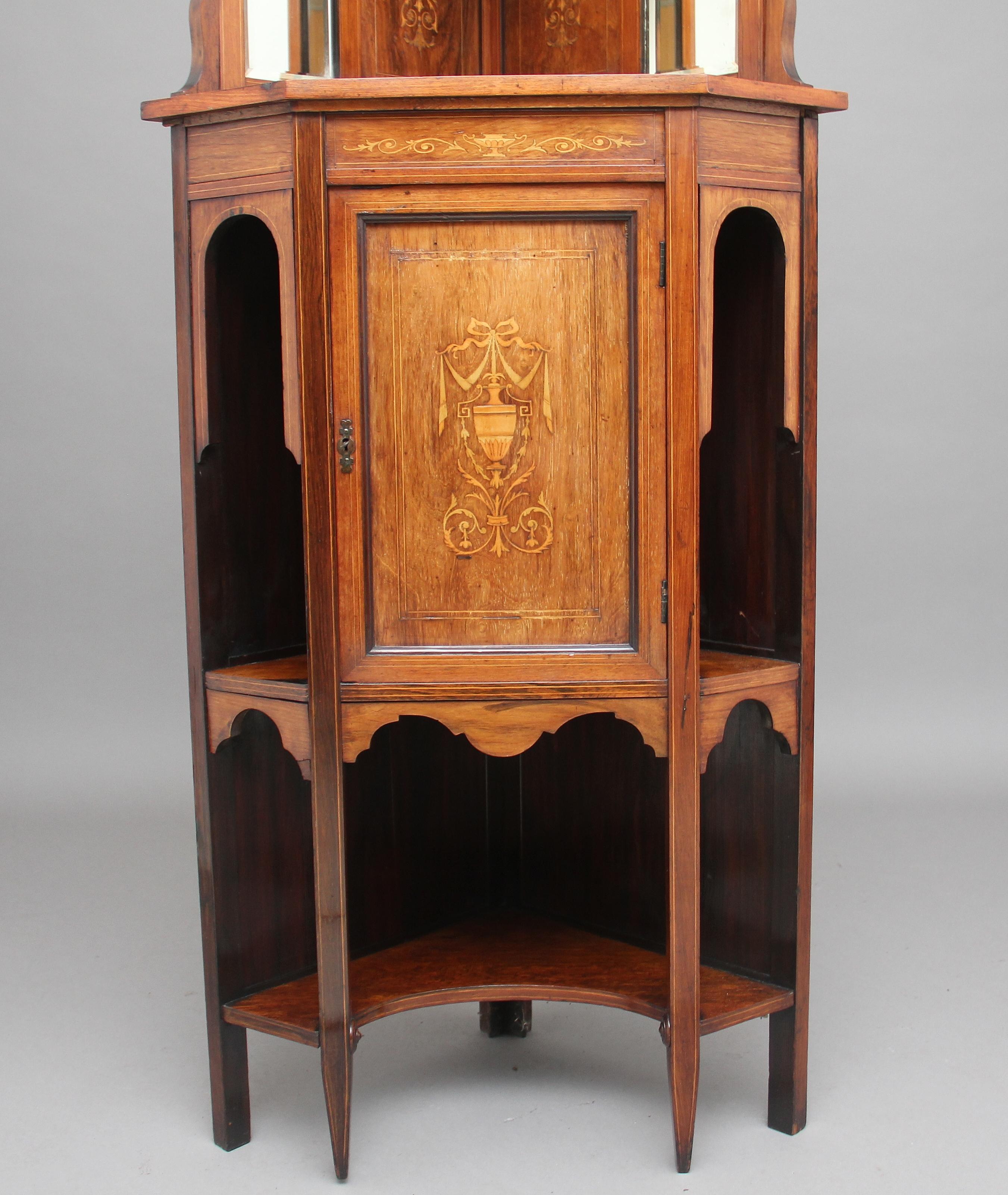 Rosewood Early 20th Century Inlaid Corner Cabinet