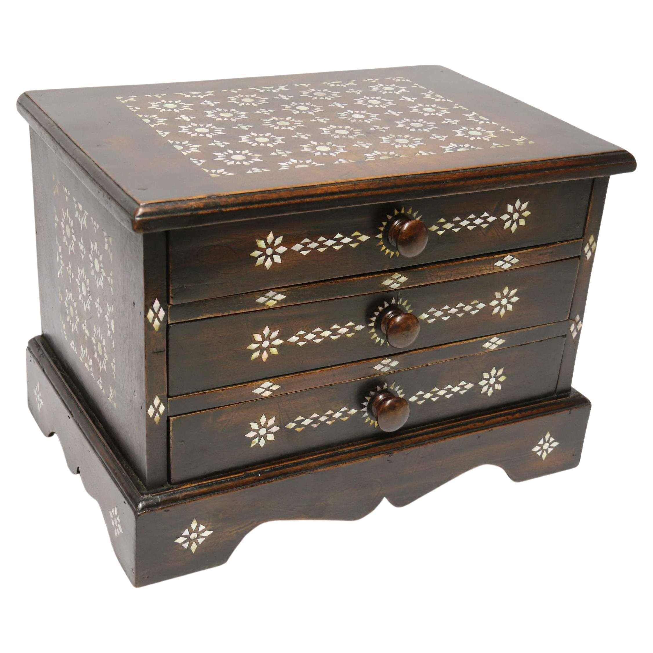 Early 20th Century Inlaid Hardwood Anglo Indian Collectors Chest For Sale