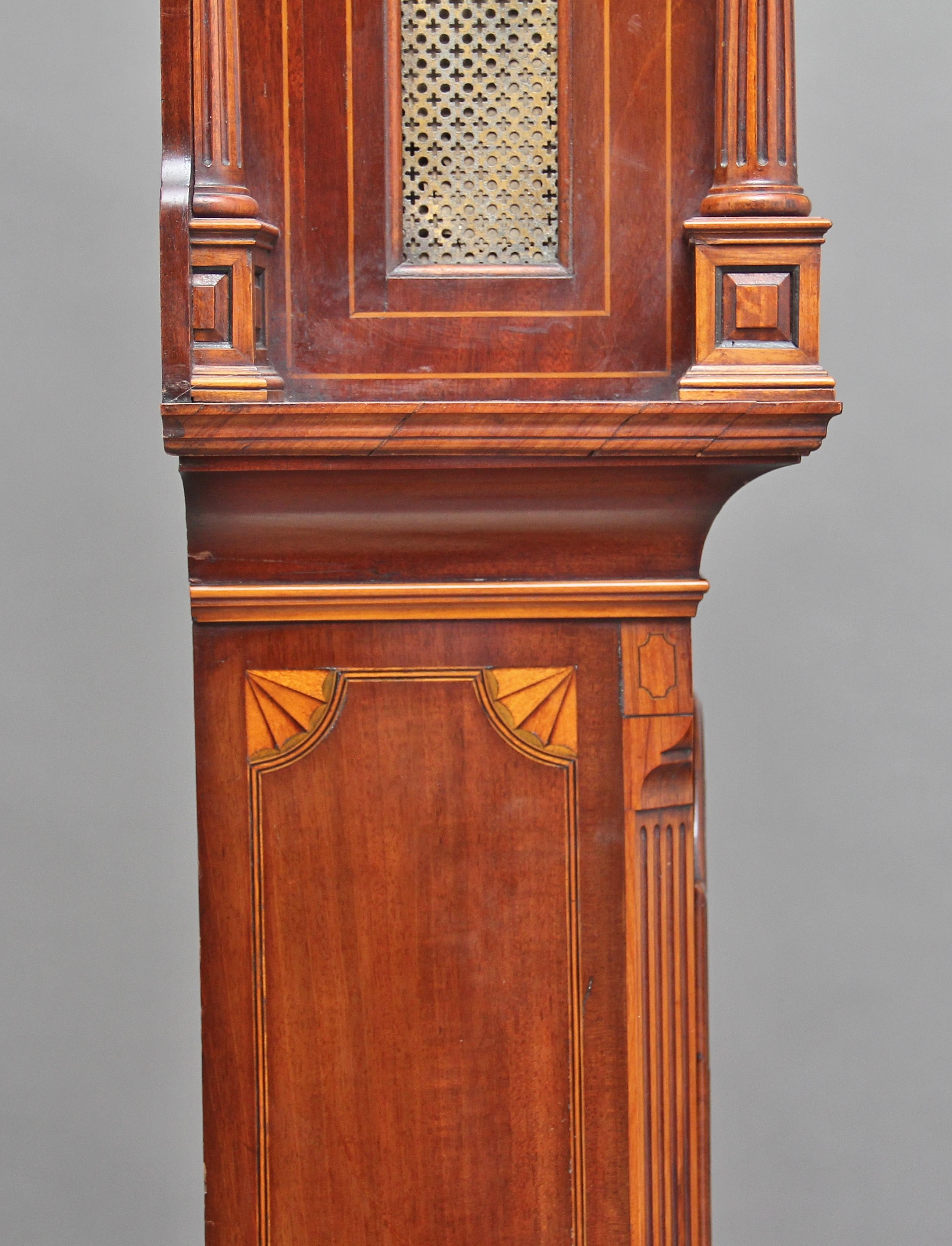 Early 20th Century Inlaid Mahogany Longcase Clock For Sale 4