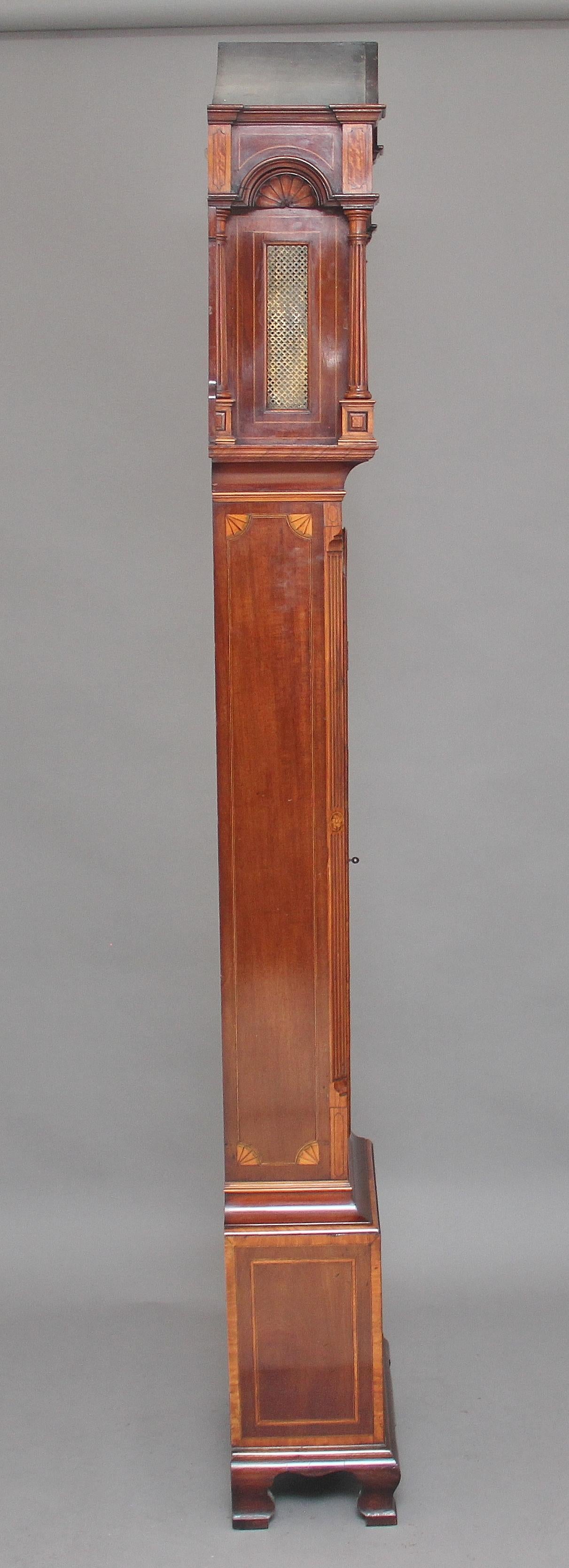 Early 20th Century Inlaid Mahogany Longcase Clock In Good Condition For Sale In Martlesham, GB