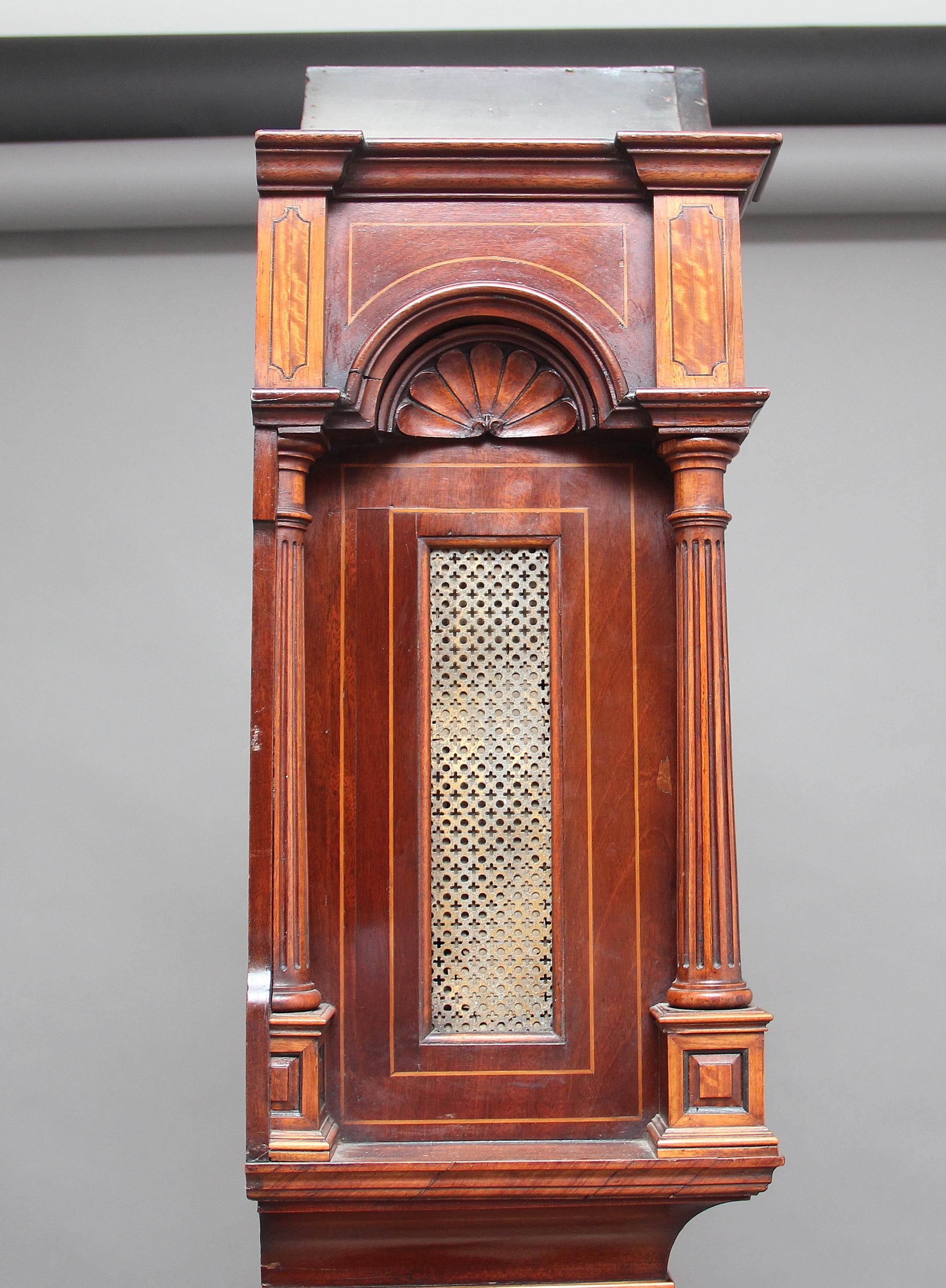 Early 20th Century Inlaid Mahogany Longcase Clock For Sale 3