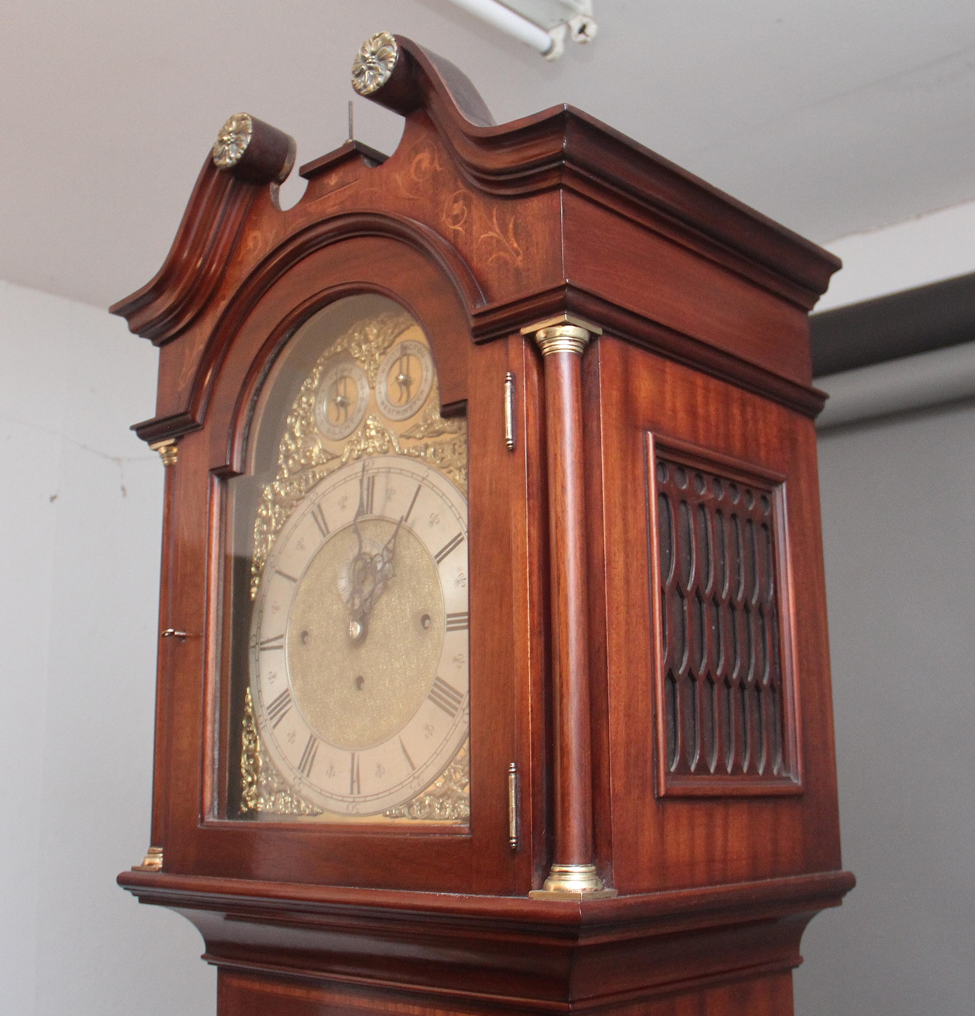 Mahogany Early 20th Century inlaid mahogany musical longcase clock For Sale