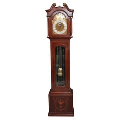 Used Early 20th Century inlaid mahogany musical longcase clock