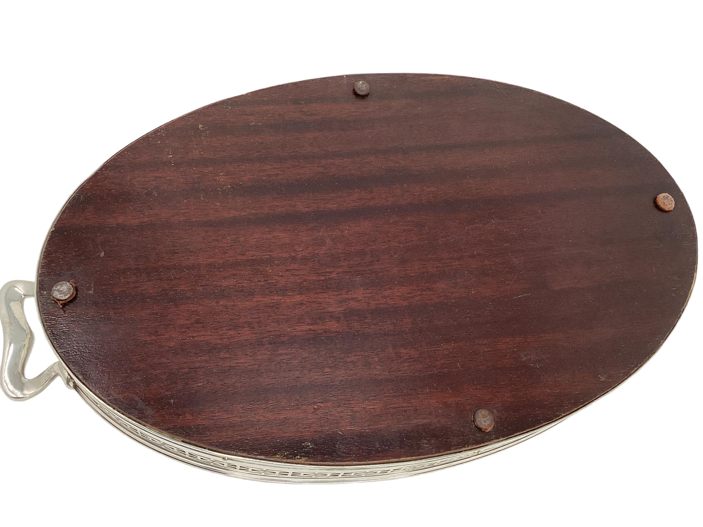Early 20th Century Inlaid Mahogany Serving Tray With Silver Plate Gallery  3