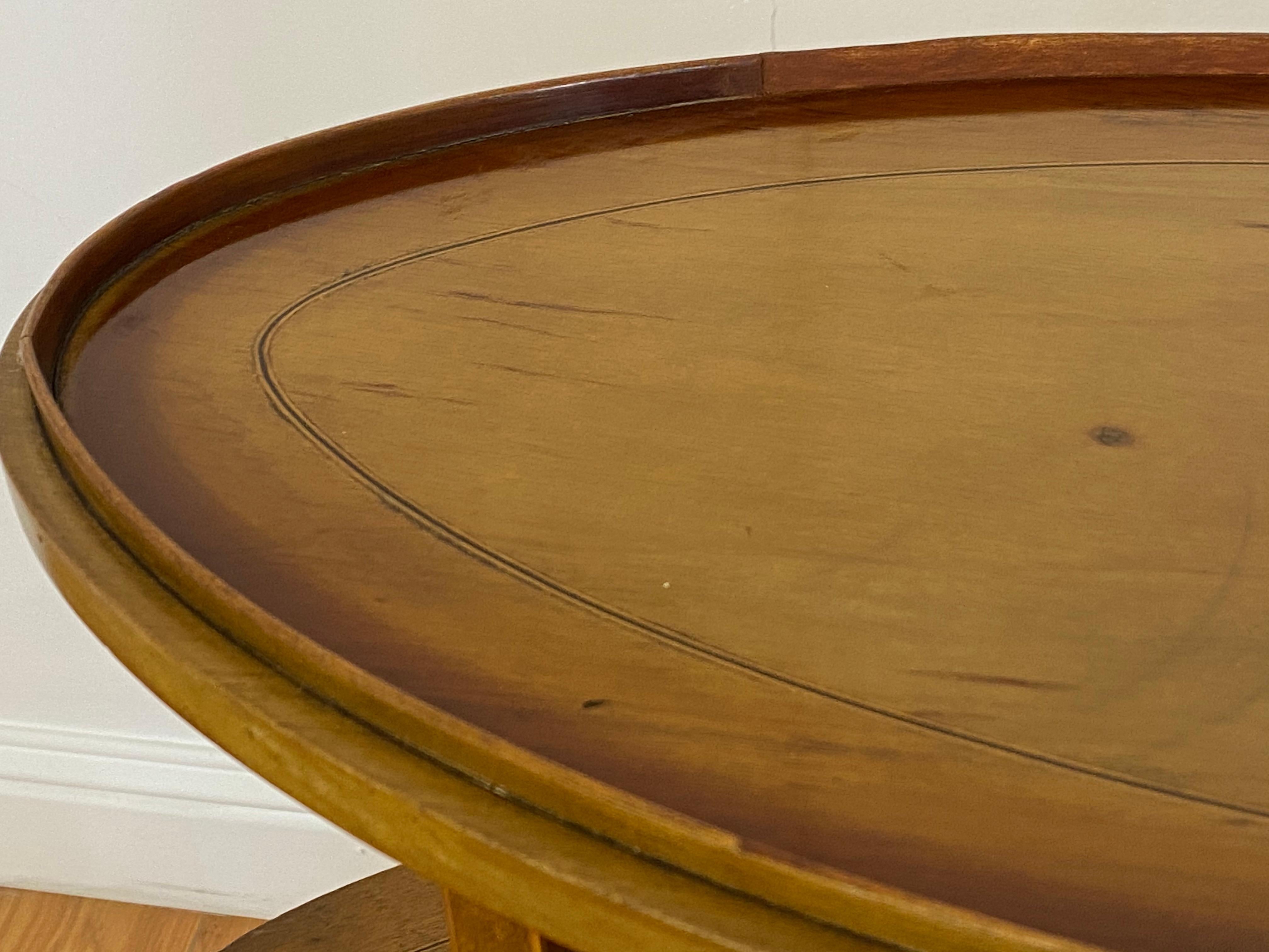 Early 20th Century Inlaid Two Tier Dessert Table W/ Serving Tray In Good Condition For Sale In San Francisco, CA