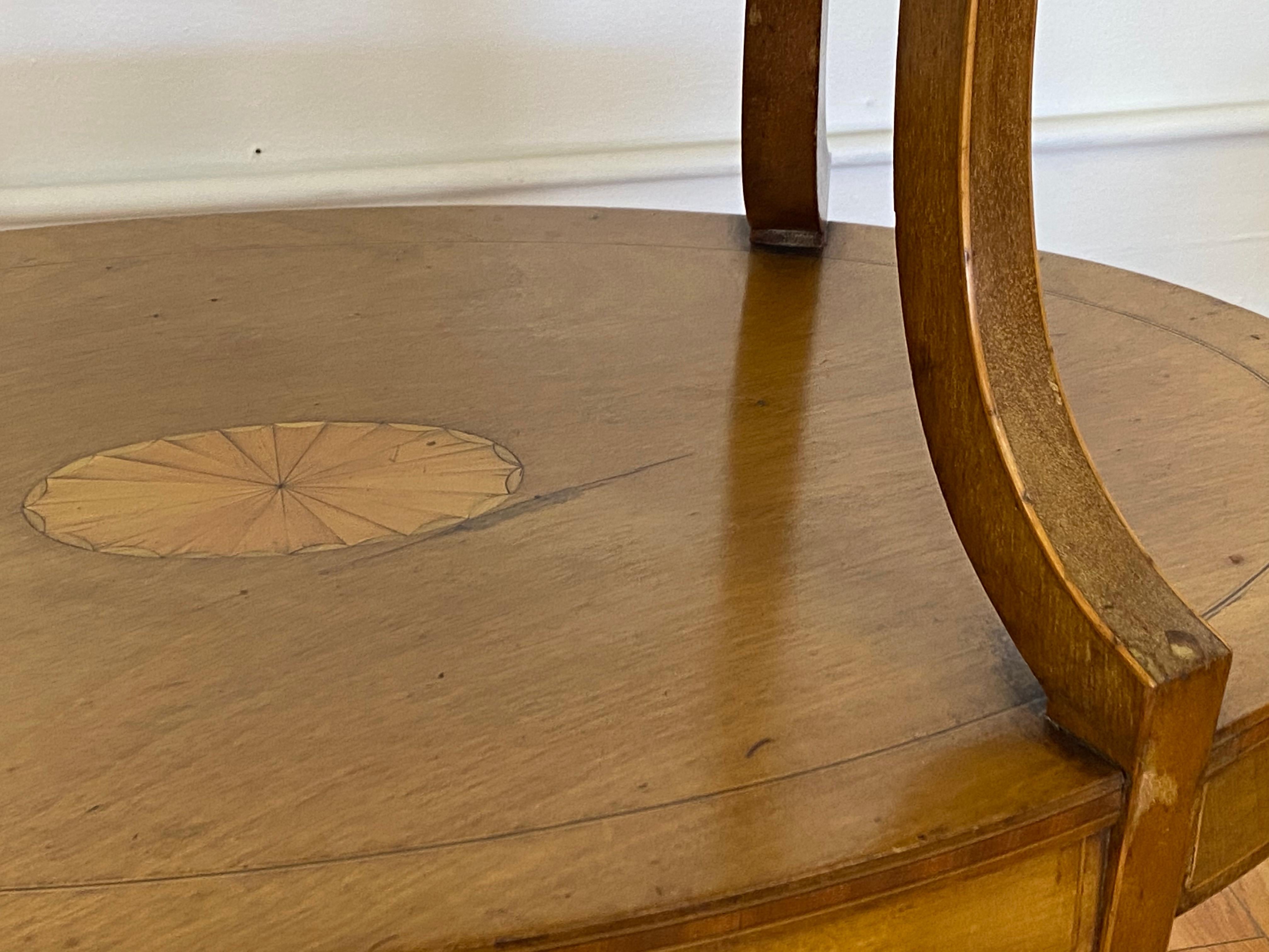 Walnut Early 20th Century Inlaid Two Tier Dessert Table W/ Serving Tray For Sale