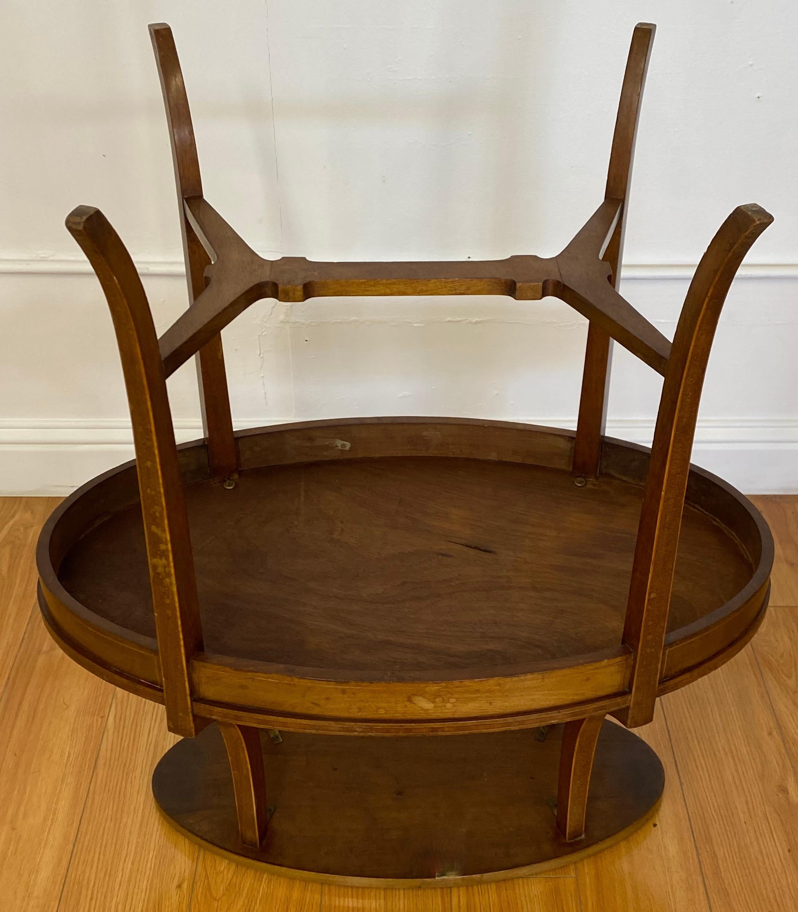 Early 20th Century Inlaid Two Tier Dessert Table W/ Serving Tray For Sale 3