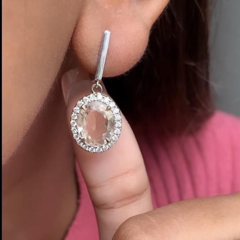 4.17 Ct Orangish-Pink Morganite & Diamond Drop Earrings in 14k Gold For Sale 2