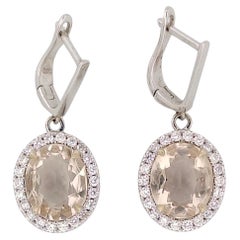 Antique 4.17 Ct Orangish-Pink Morganite & Diamond Drop Earrings in 14k Gold