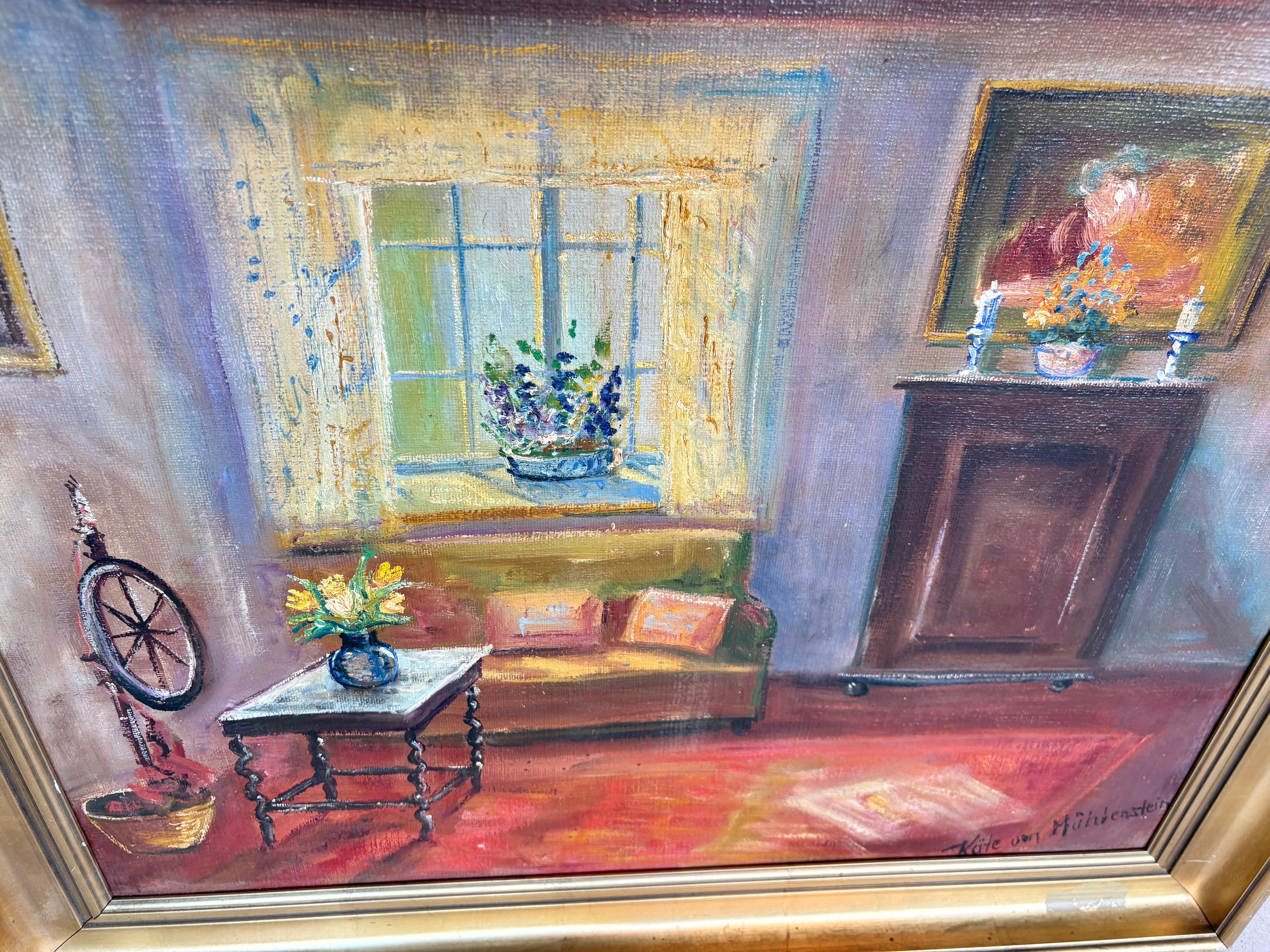 Pintura de interior de principios del siglo XX Óleo sobre lienzo en venta 4