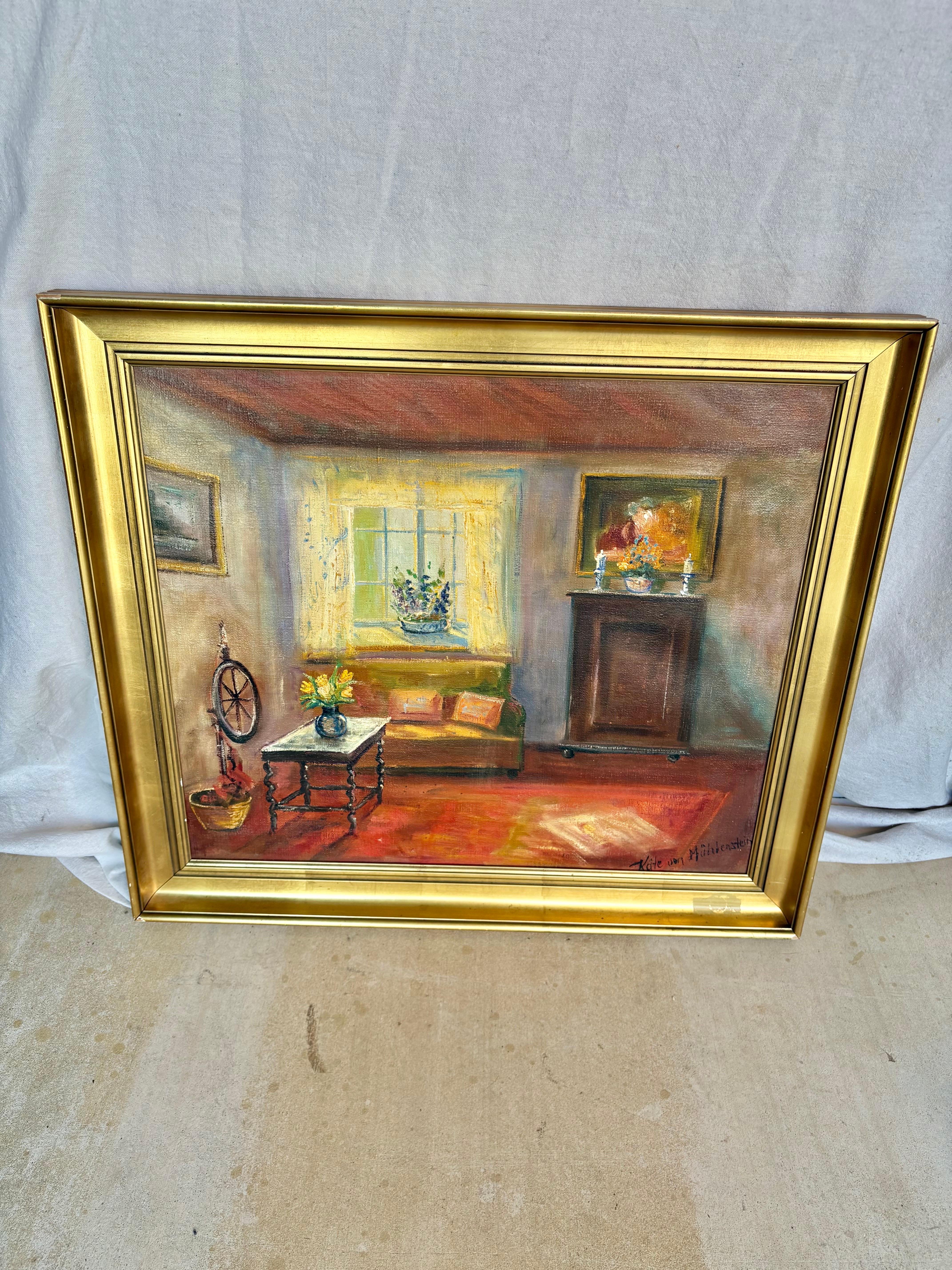 Pintura de interior de principios del siglo XX Óleo sobre lienzo en venta 7