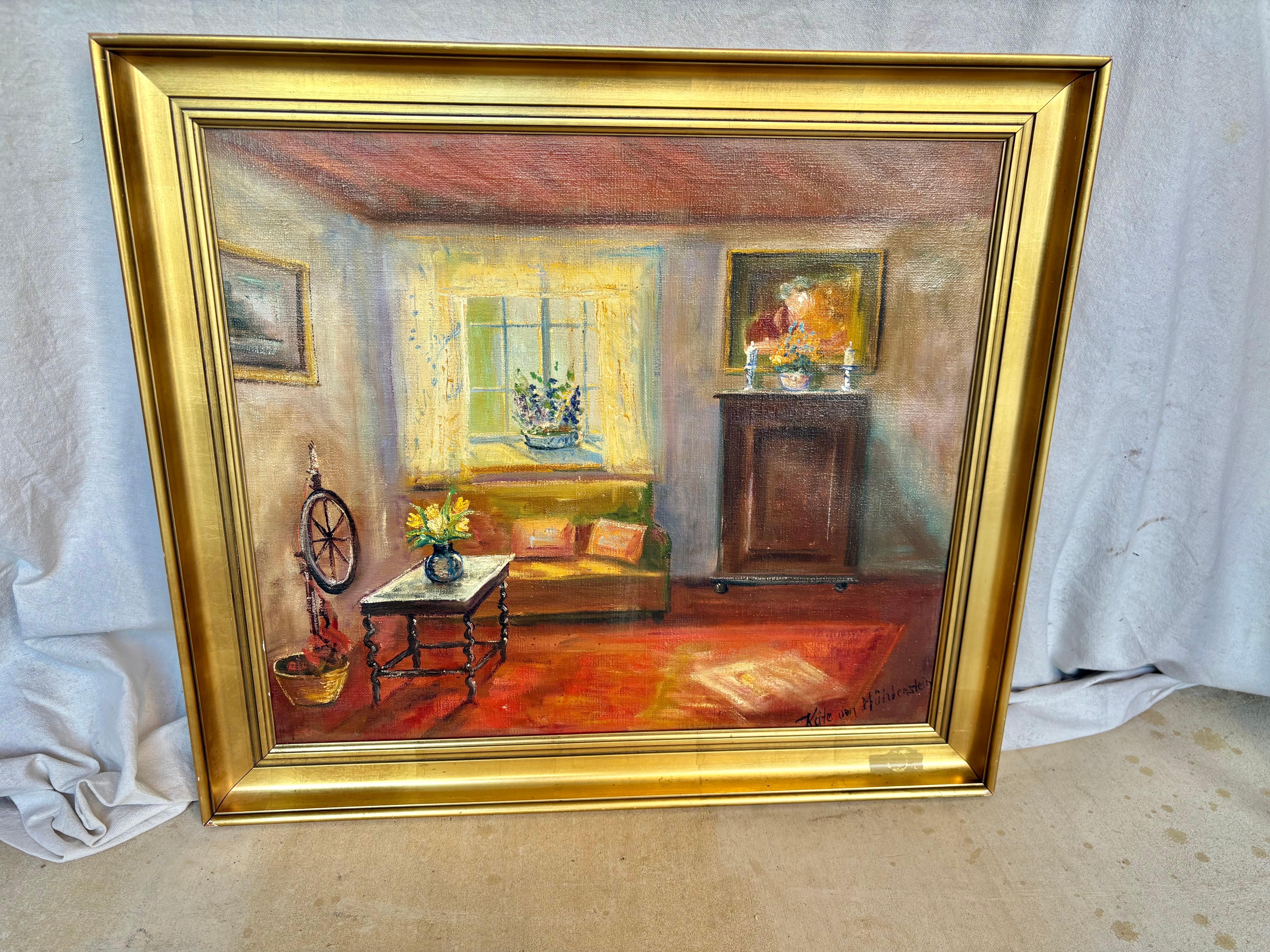 Pintura de interior de principios del siglo XX Óleo sobre lienzo Alemán en venta