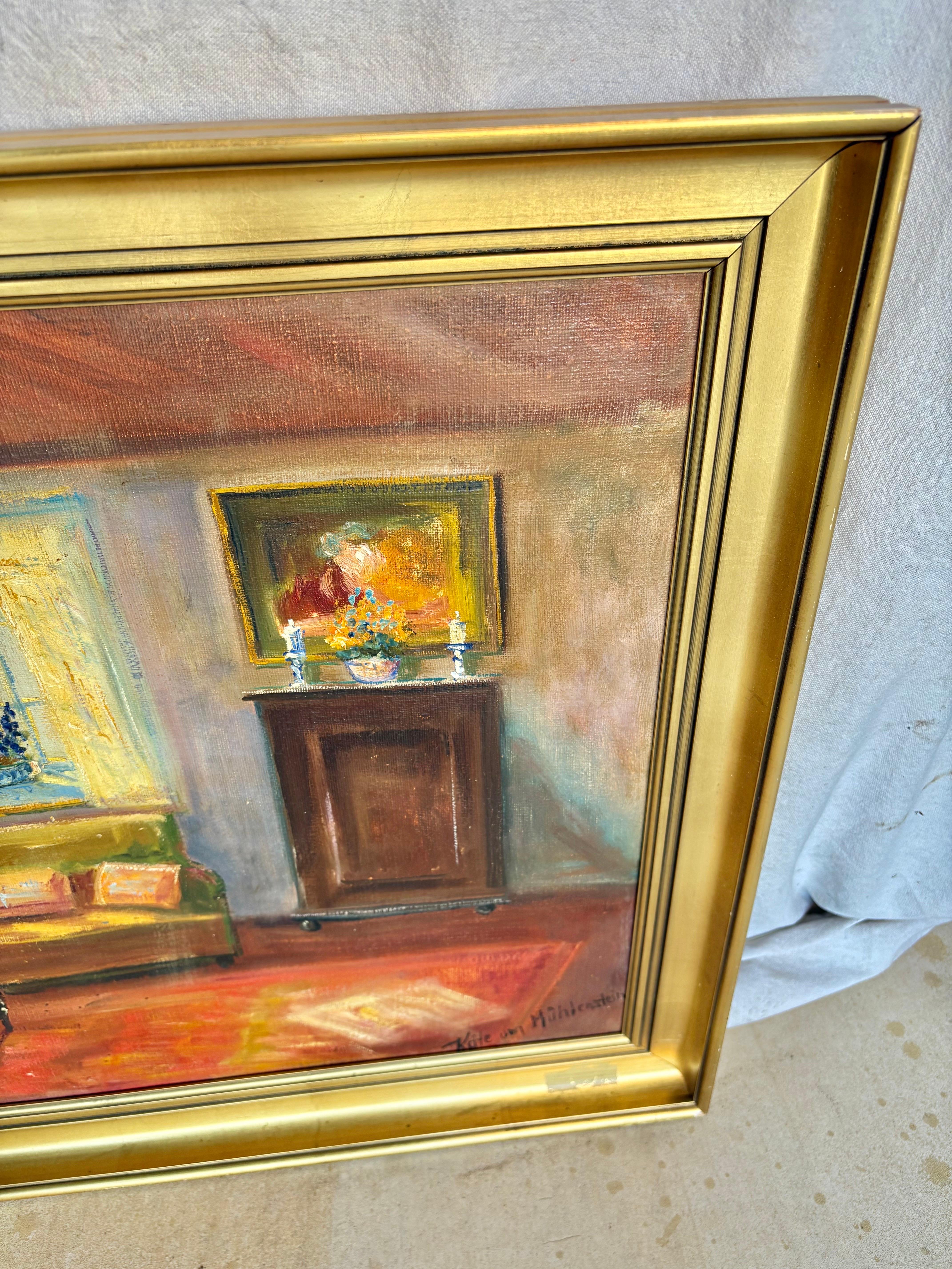 Pintura de interior de principios del siglo XX Óleo sobre lienzo Hecho a mano en venta