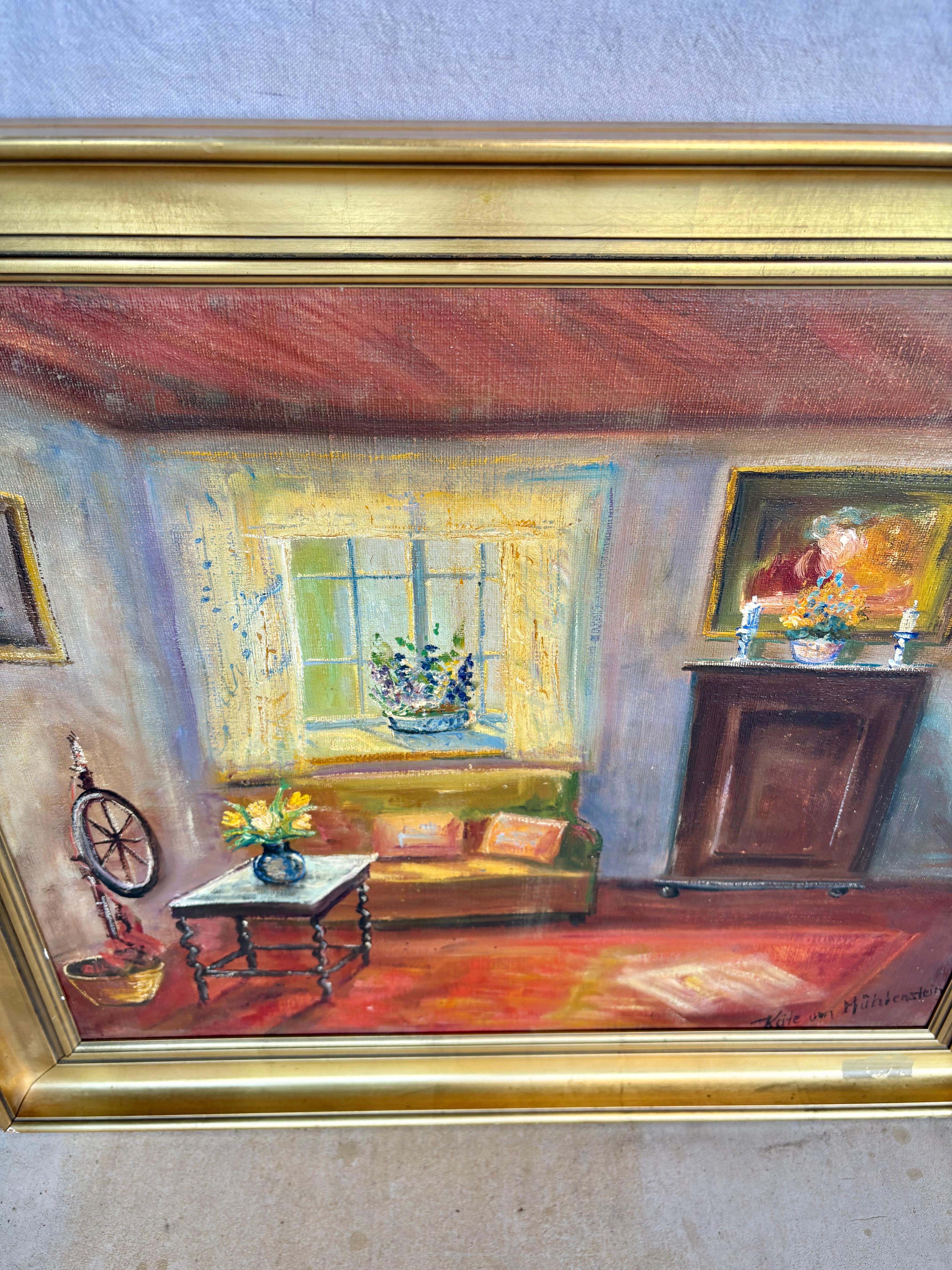 Pintura de interior de principios del siglo XX Óleo sobre lienzo en Bueno estado para la venta en Burton, TX