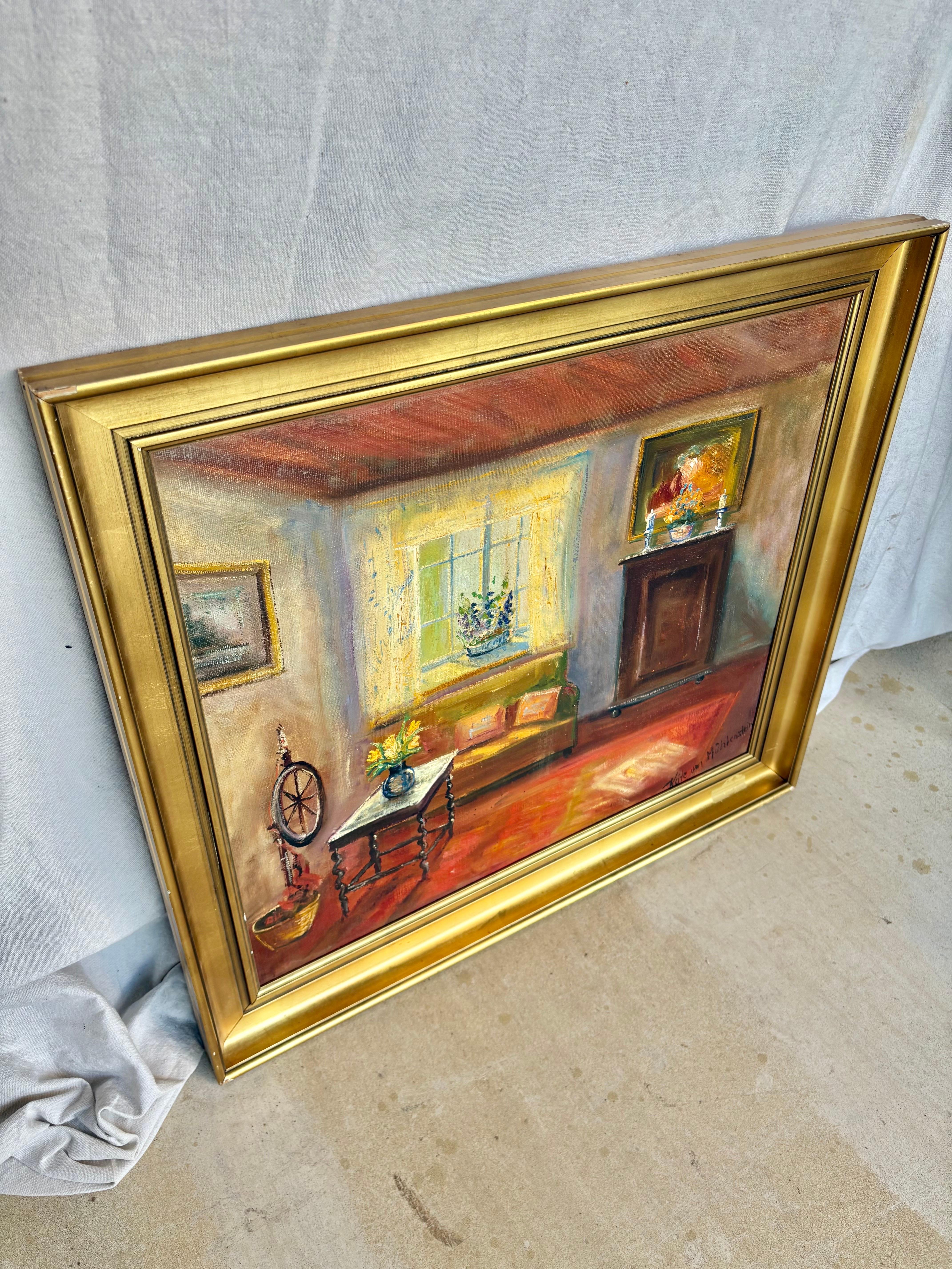 Pintura de interior de principios del siglo XX Óleo sobre lienzo en venta 1