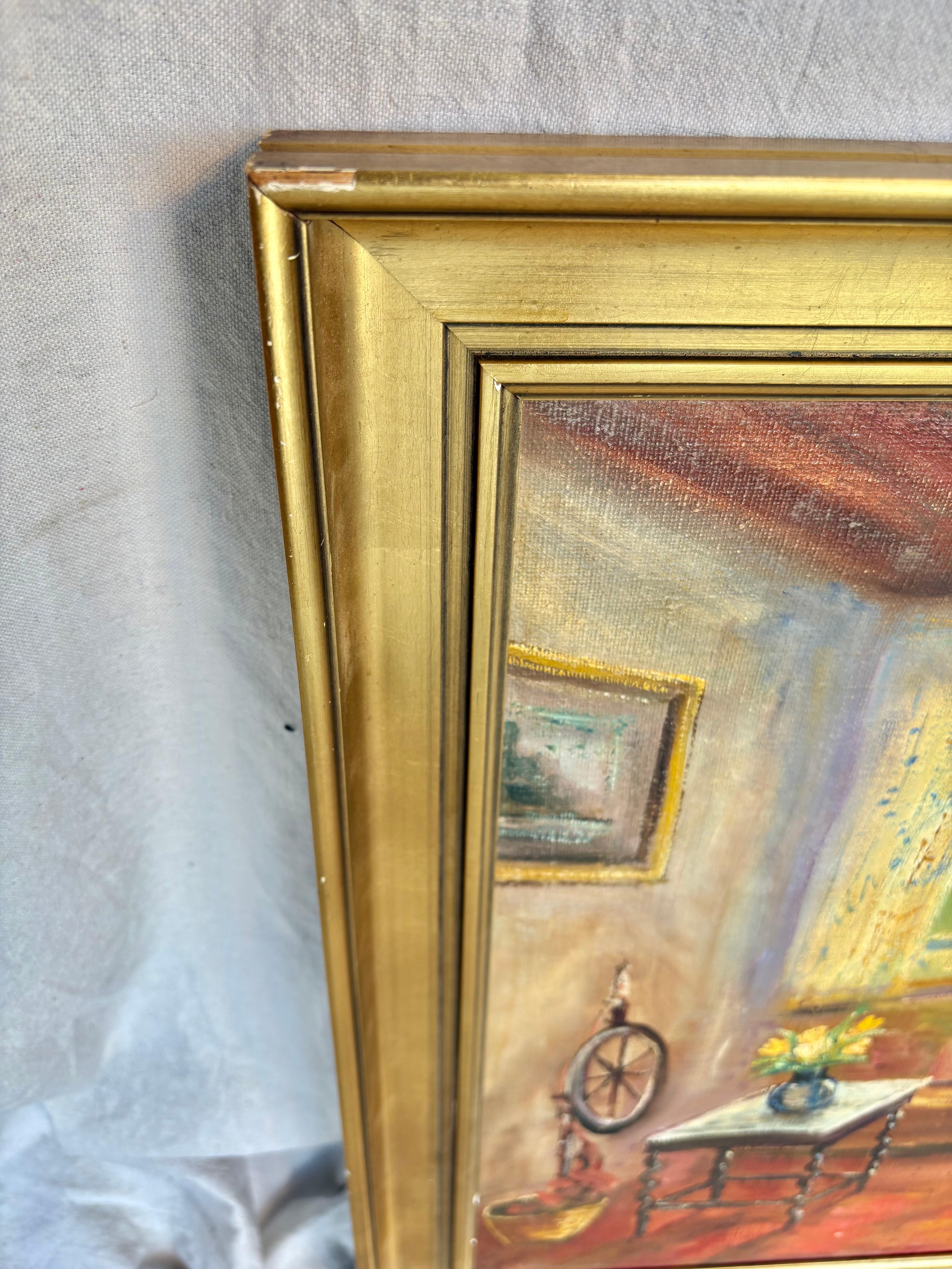 Pintura de interior de principios del siglo XX Óleo sobre lienzo en venta 3