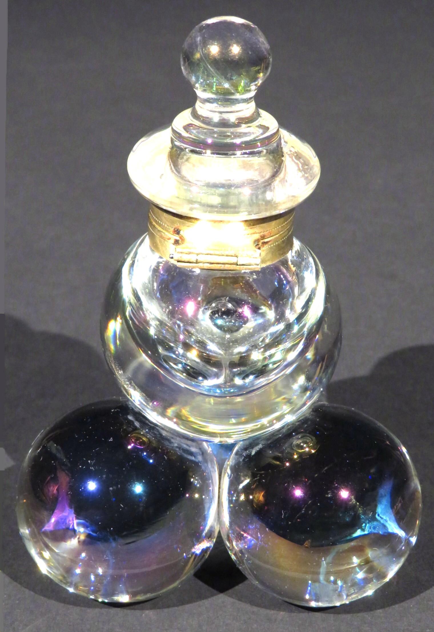 Victorian Early 20th Century Iridescent Glass Inkwell, England, circa 1900