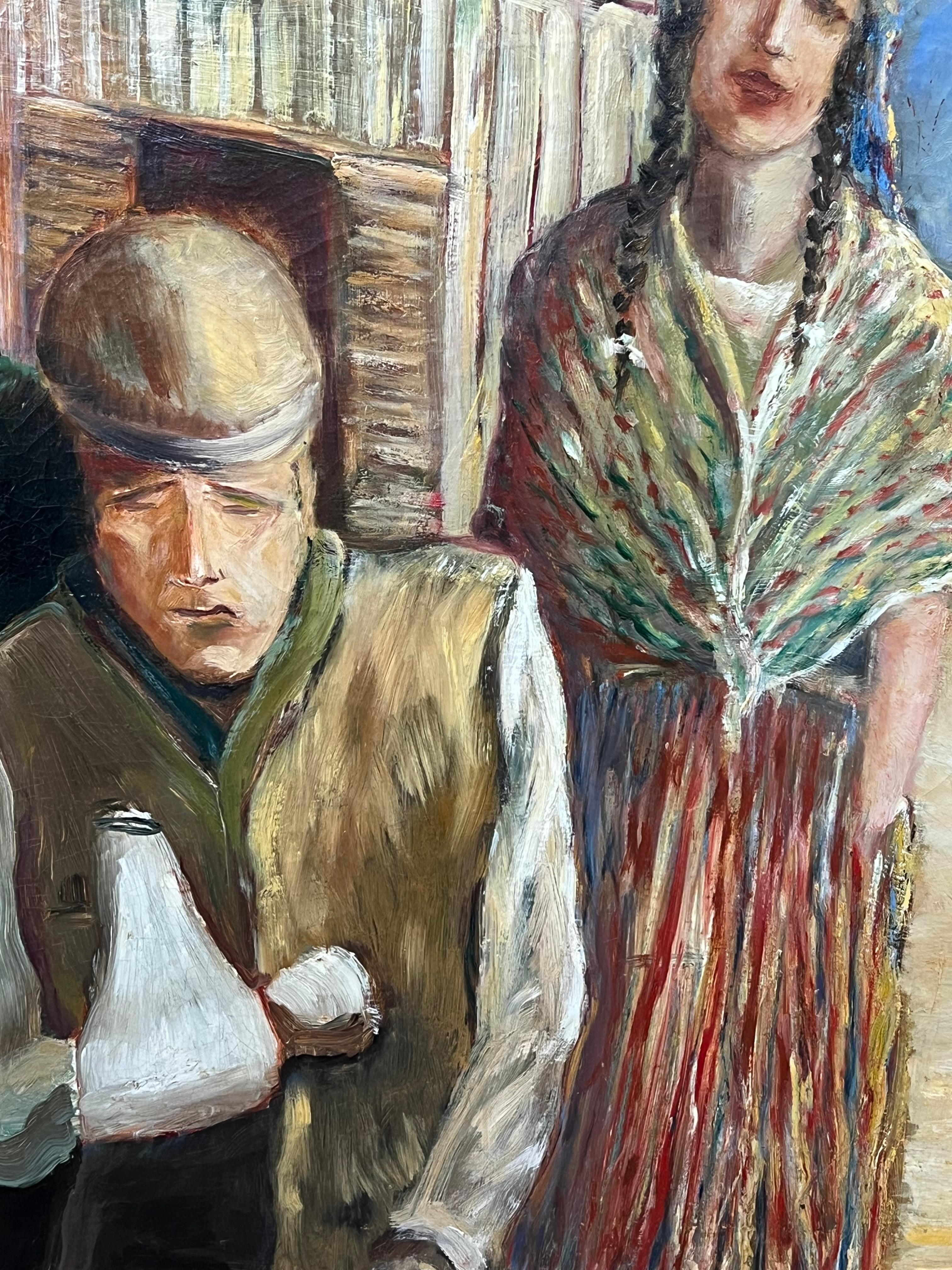 Portrait of Travellers outside Caravan Antique Irish Signed Oil Painting For Sale 3