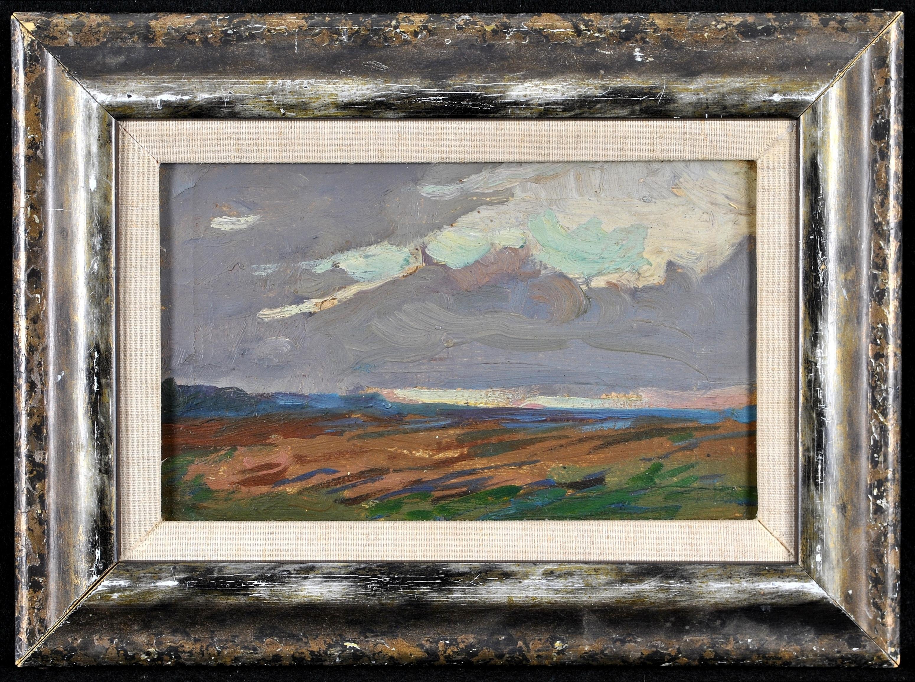 A beautiful early 20th century Irish impressionist oil on board depicting an atmospheric landscape at sunset. Excellent quality work painted with lovely loose impasto brushstrokes. Framed.

Artist: Irish School, early 20th century
Title: Sunset