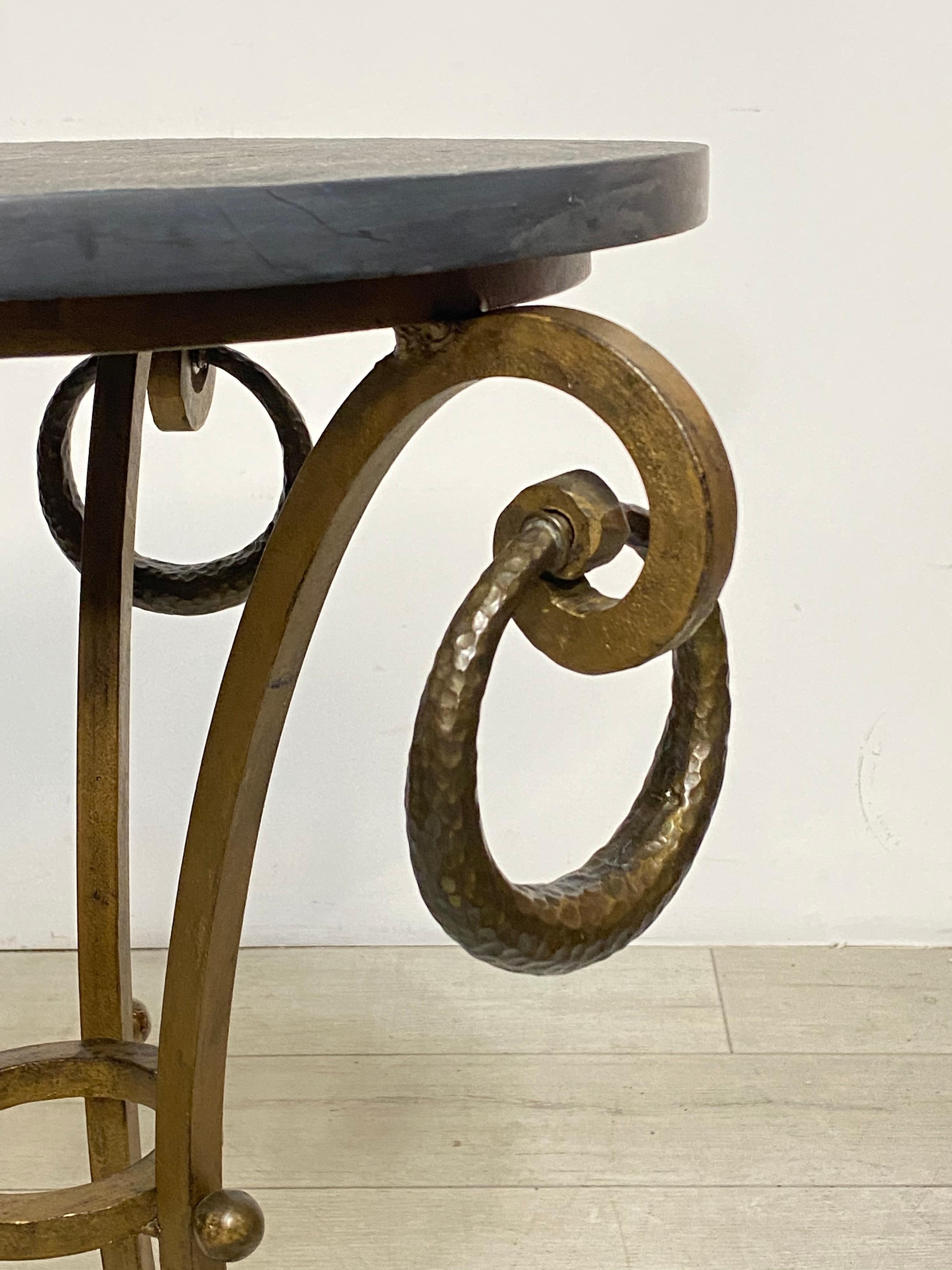 Early 20th Century Iron and Brass Plant Stand with Round Slate Top In Good Condition For Sale In San Francisco, CA