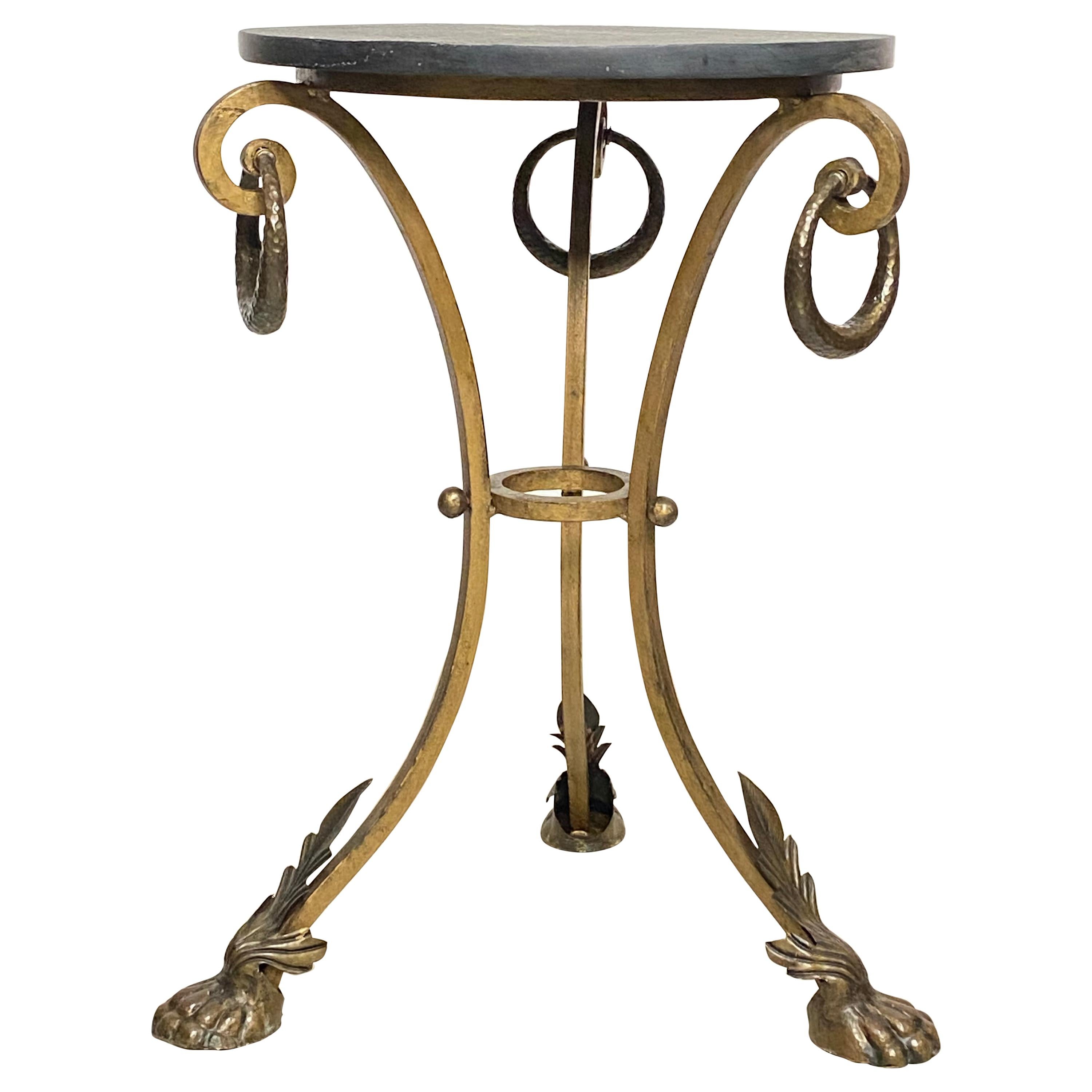 Early 20th Century Iron and Brass Plant Stand with Round Slate Top For Sale