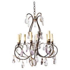 Early 20th Century Iron and Crystal Chandelier with Amethyst Drops
