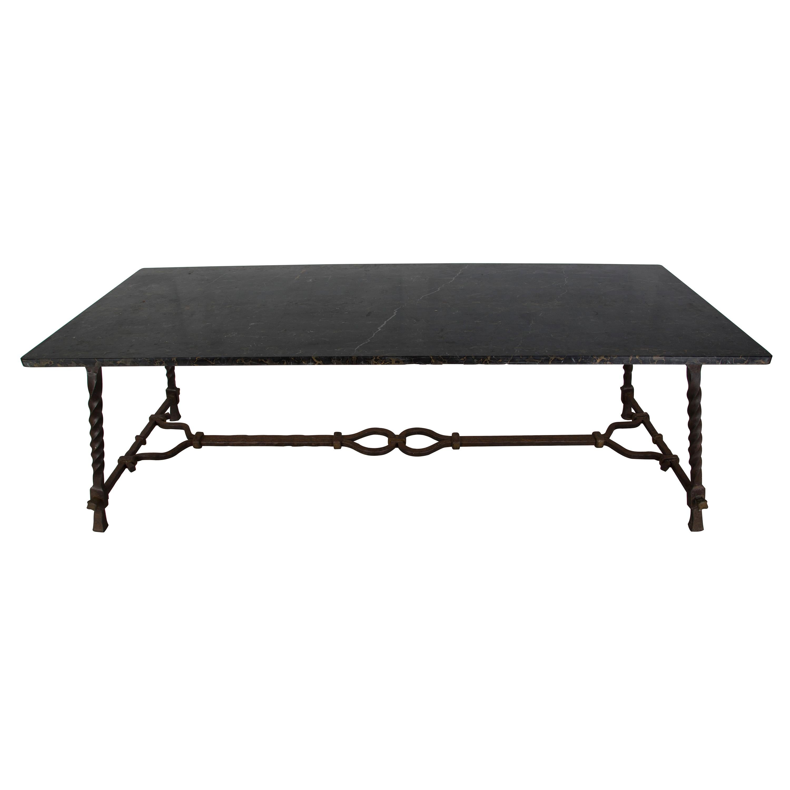 A striking, grand scale early 20th century iron and marble patisserie table. A great statement piece for a centre or dining table. Leg clearance height: 69cm.
