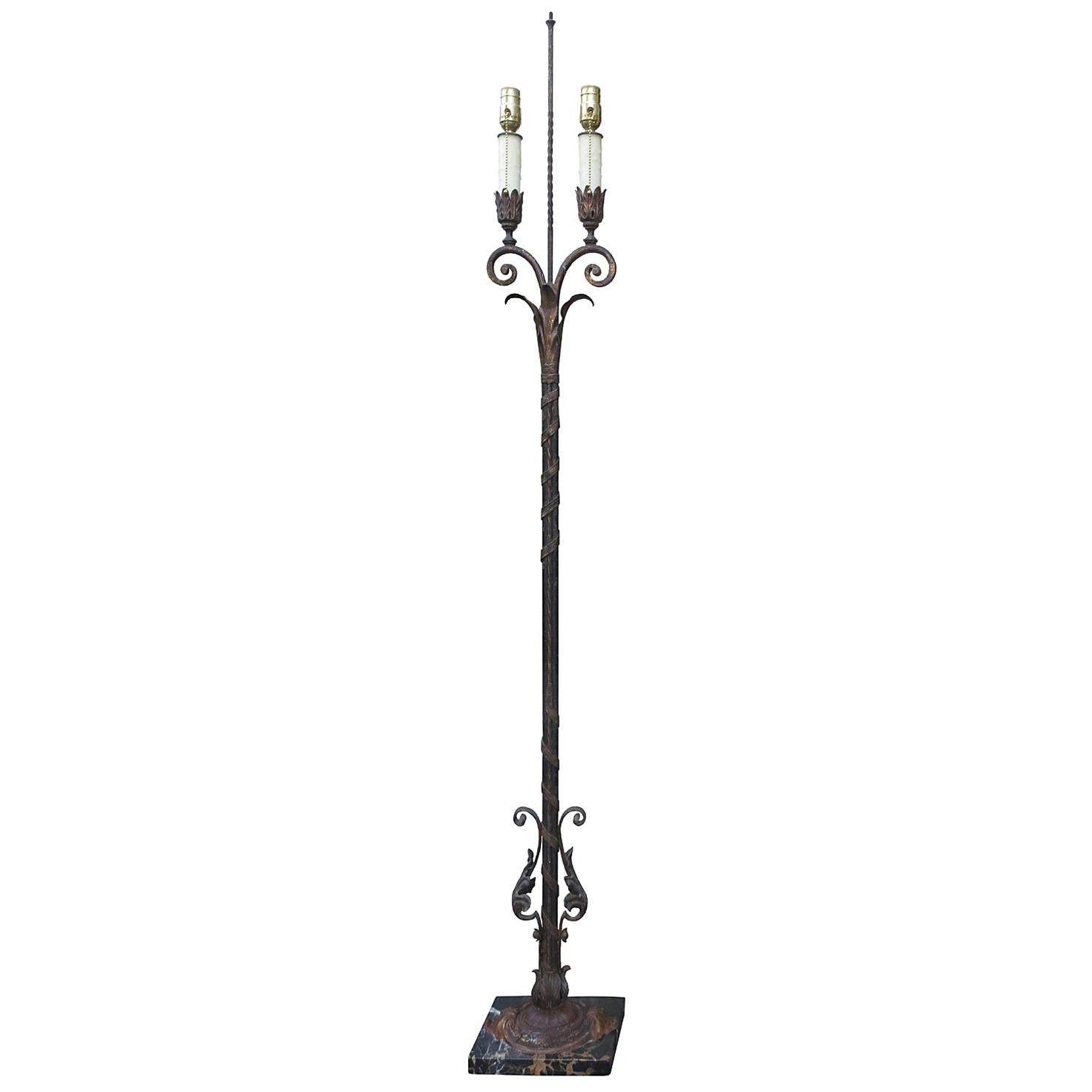 Early 20th Century Iron and Marble Two-Arm Floor Lamp For Sale