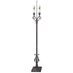 Early 20th Century Iron and Marble Two-Arm Floor Lamp