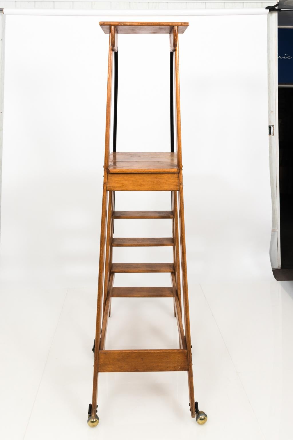 Early 20th Century Iron and Oak Work Ladder 6