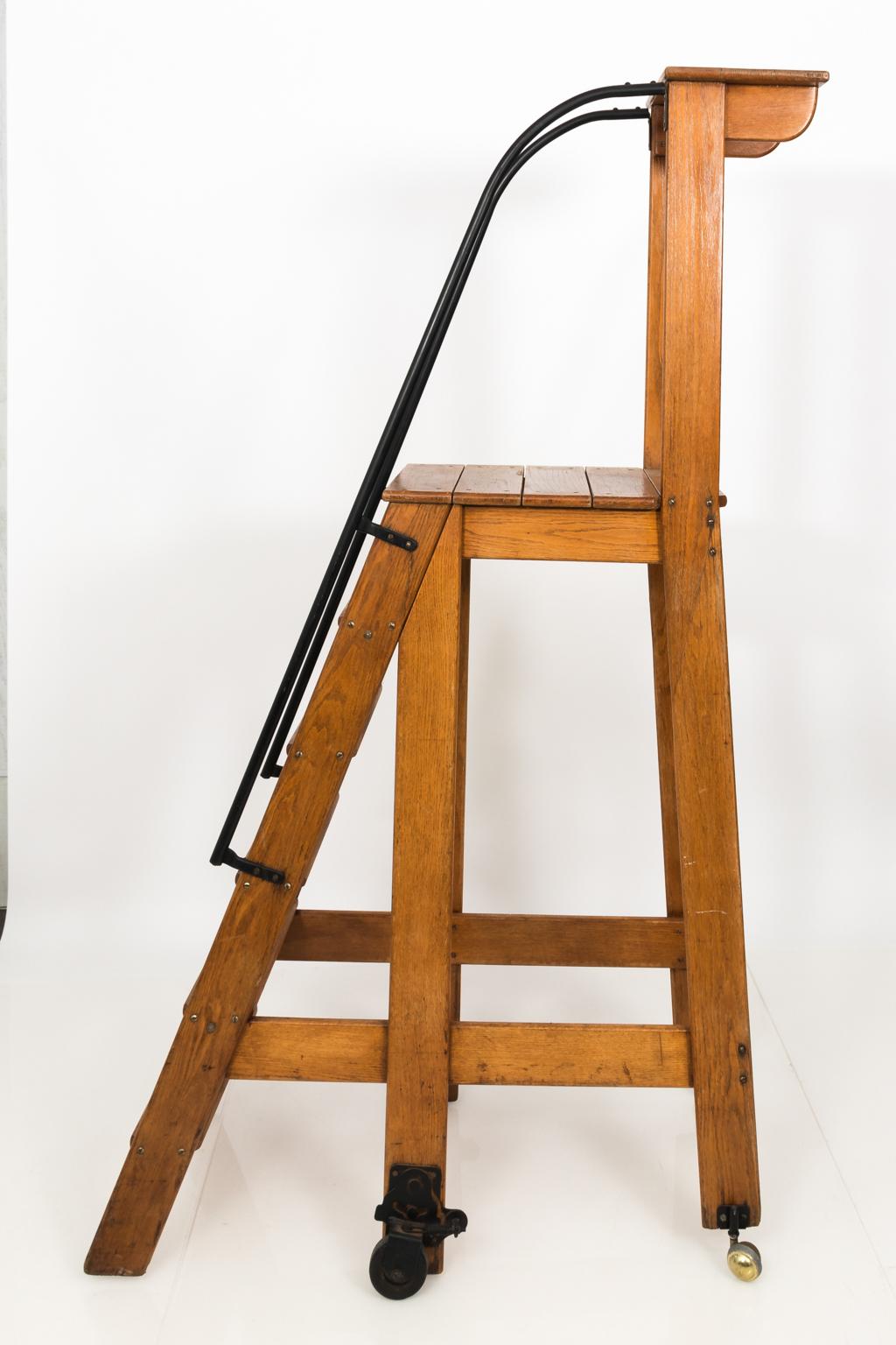 Early 20th Century Iron and Oak Work Ladder 7