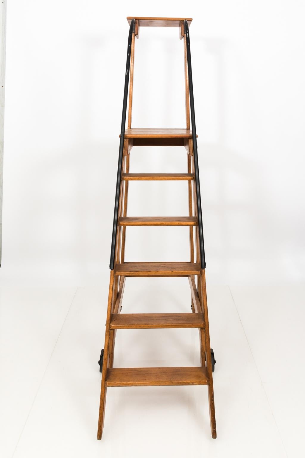 Early 20th Century Iron and Oak Work Ladder 9