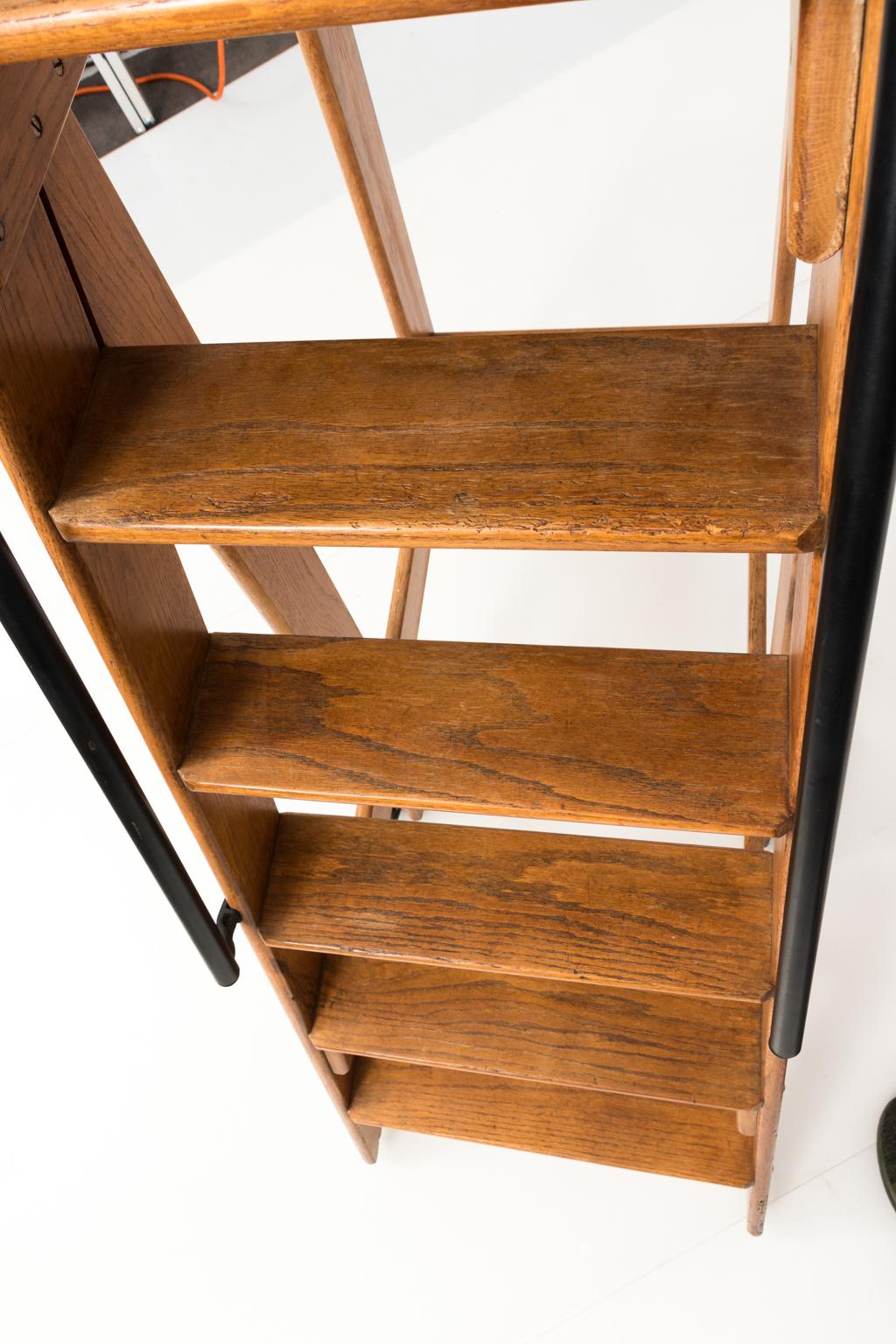 Early 20th Century Iron and Oak Work Ladder 2