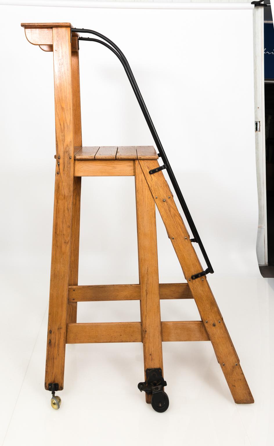 Early 20th Century Iron and Oak Work Ladder 5