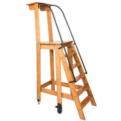Early 20th Century Iron and Oak Work Ladder