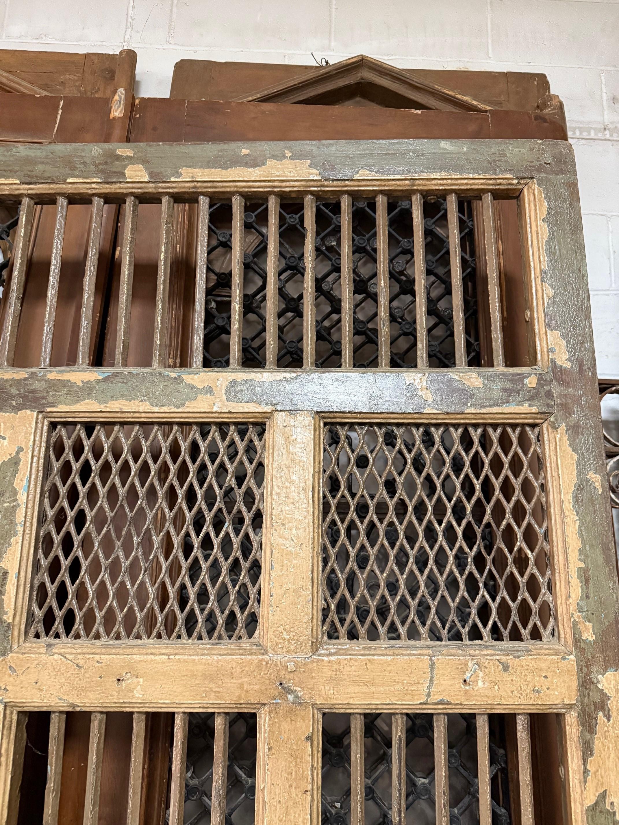 Early 20th Century Iron and Wood Divider or Panel with Doors and Metal Mesh. For Sale 7