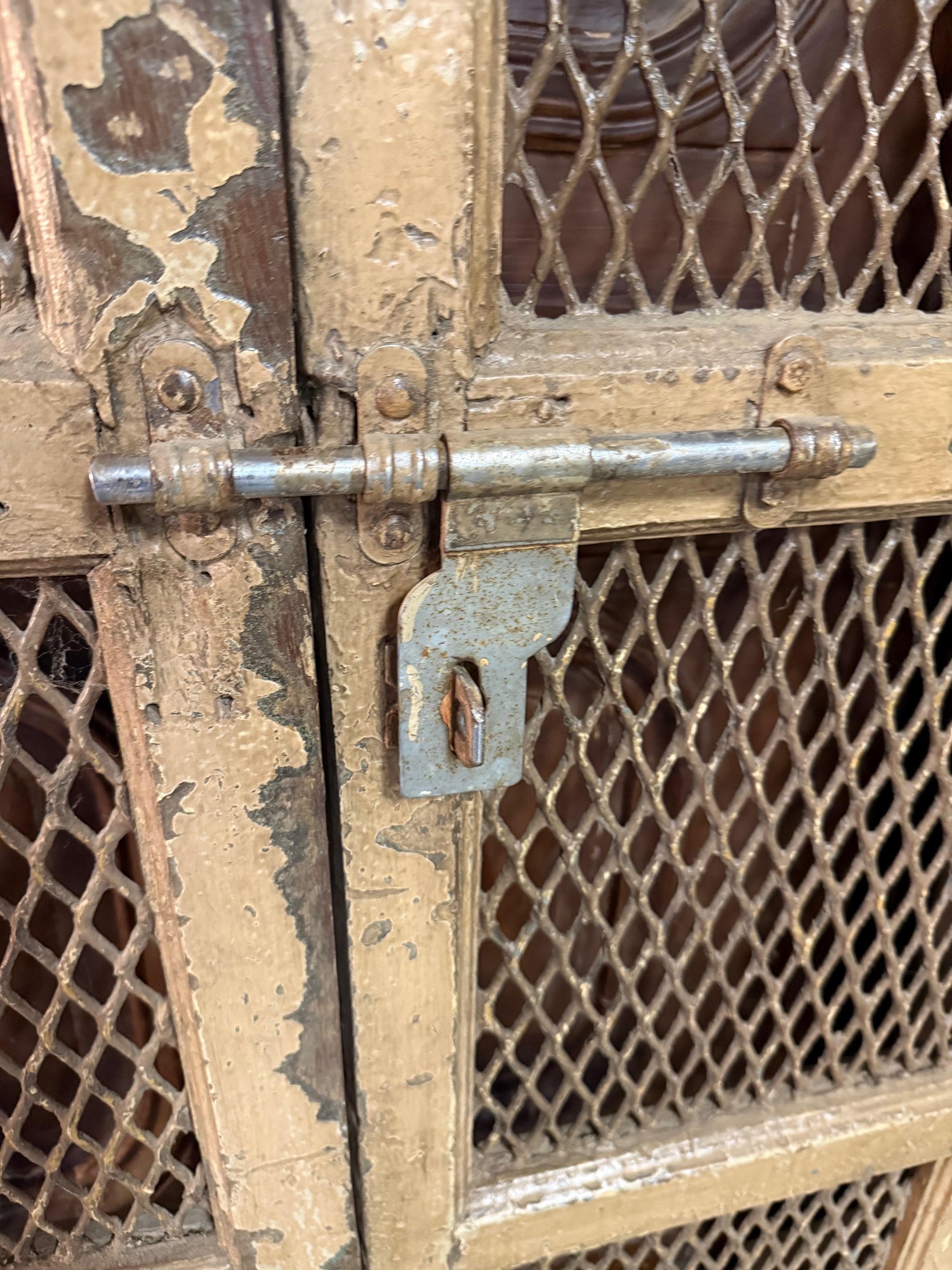 Early 20th Century Iron and Wood Divider or Panel with Doors and Metal Mesh. For Sale 11