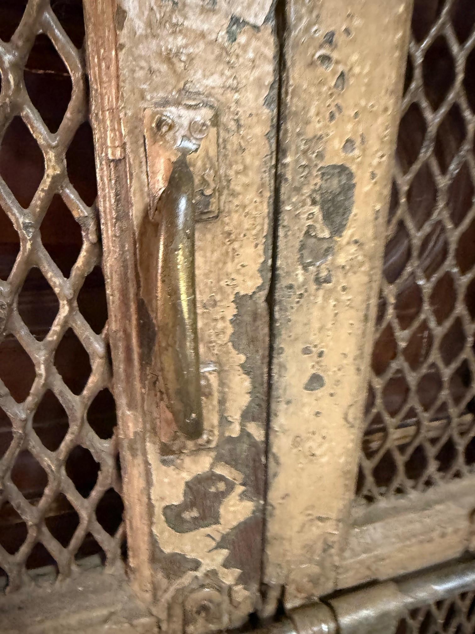 Early 20th Century Iron and Wood Divider or Panel with Doors and Metal Mesh. For Sale 12