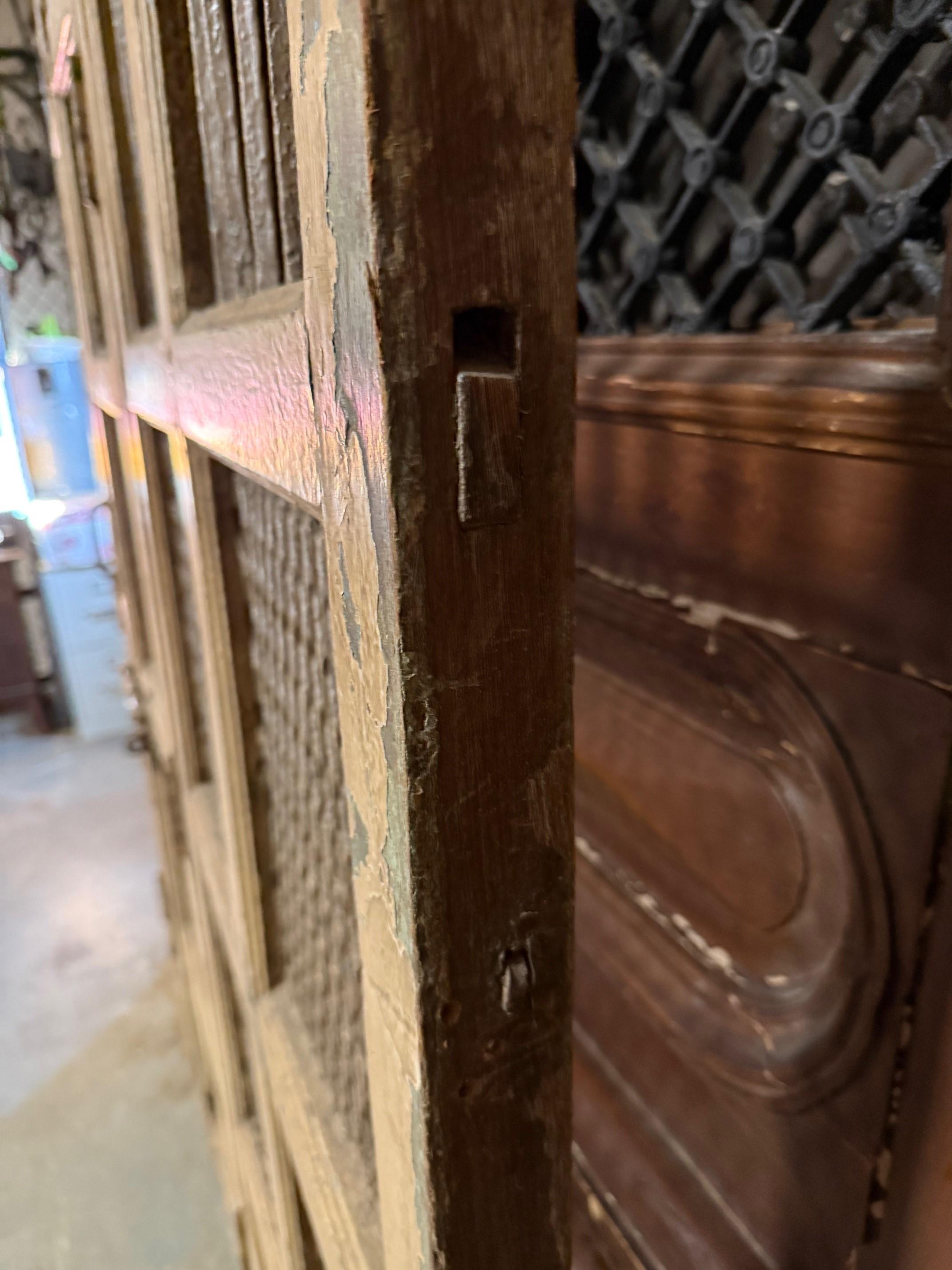 Early 20th Century Iron and Wood Divider or Panel with Doors and Metal Mesh. For Sale 13