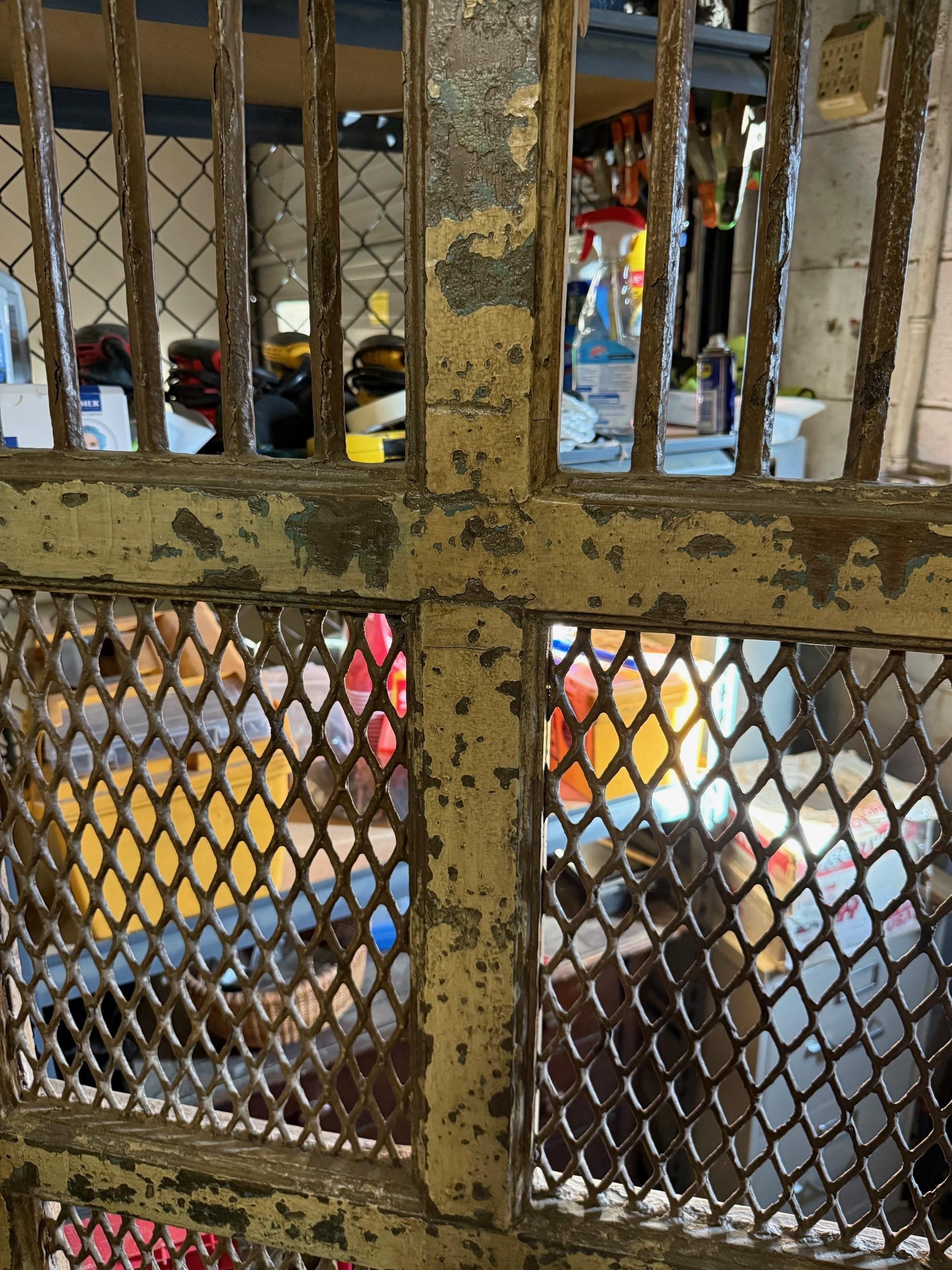 Early 20th Century Iron and Wood Divider or Panel with Doors and Metal Mesh. For Sale 16