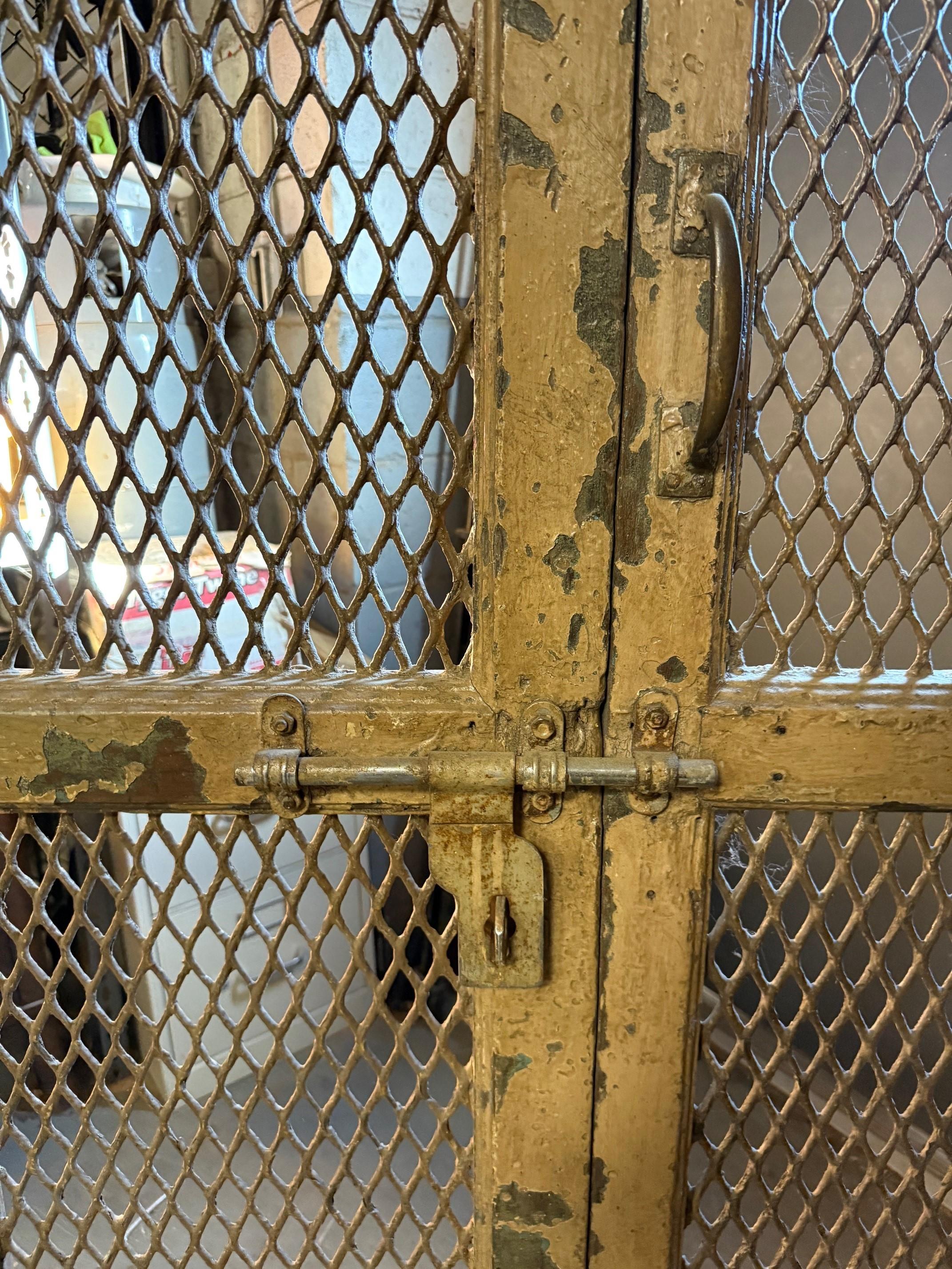 Early 20th Century Iron and Wood Divider or Panel with Doors and Metal Mesh. For Sale 1