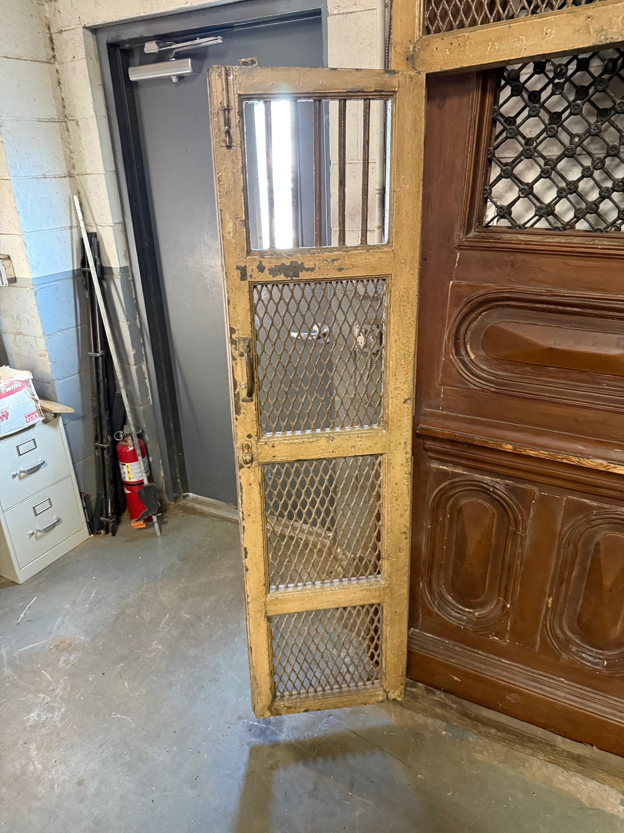 Early 20th Century Iron and Wood Divider or Panel with Doors and Metal Mesh. For Sale 3