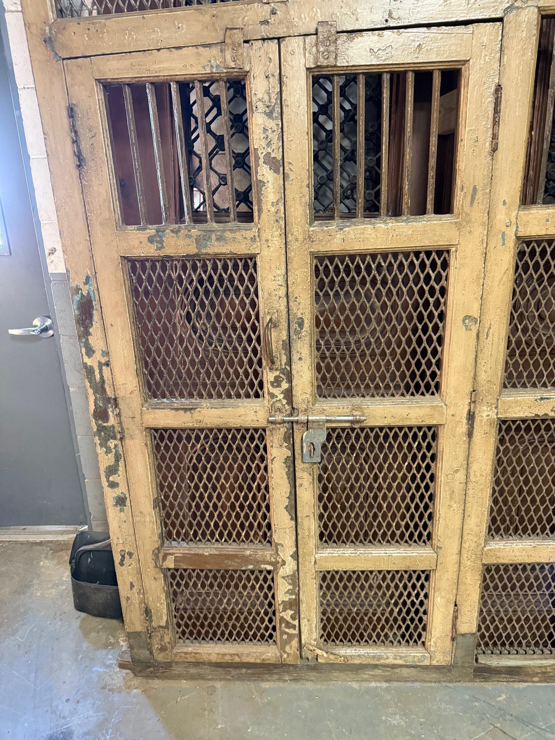 Early 20th Century Iron and Wood Divider or Panel with Doors and Metal Mesh. For Sale 5