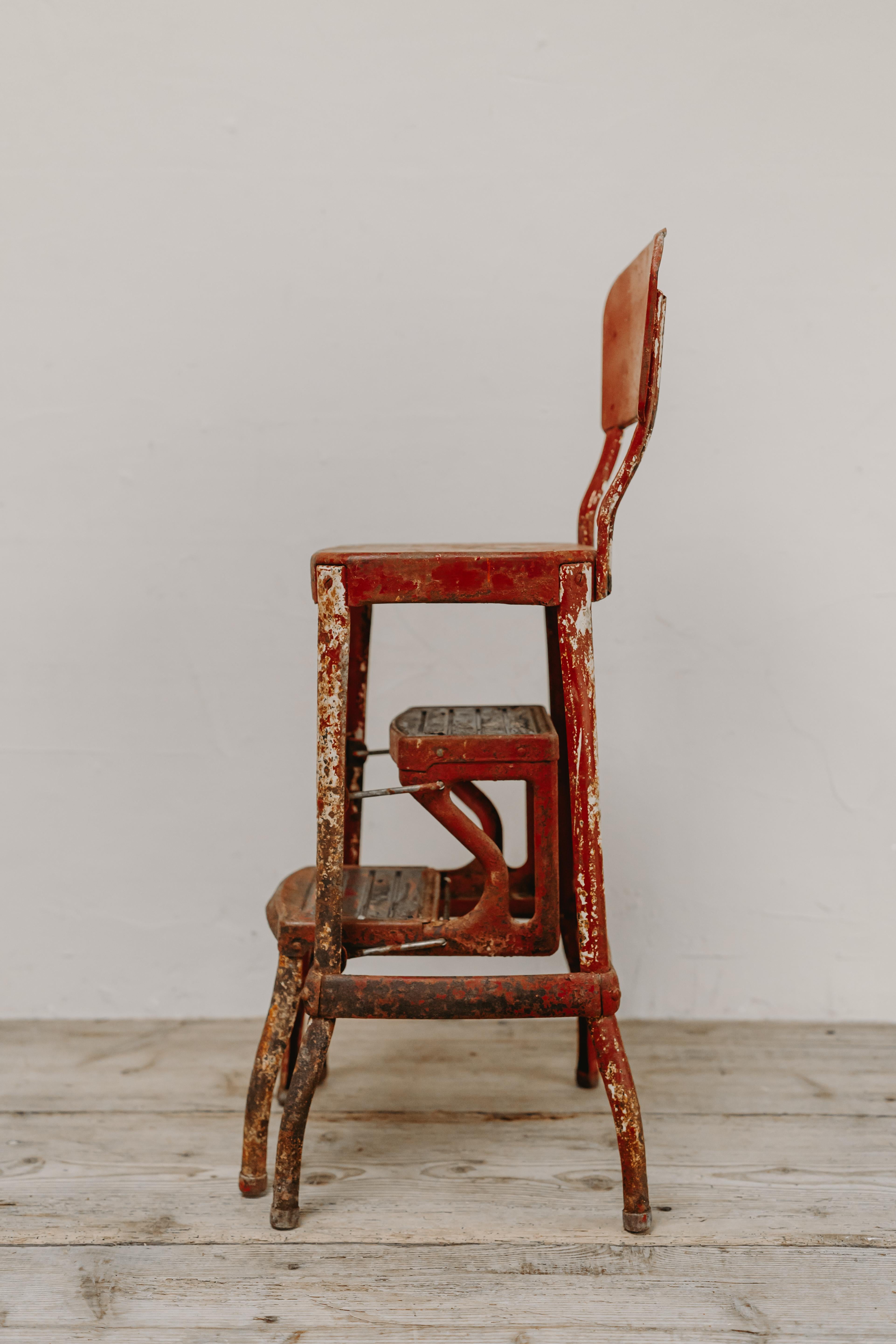 Hand-Painted Early 20th Century Iron Chair/Steps