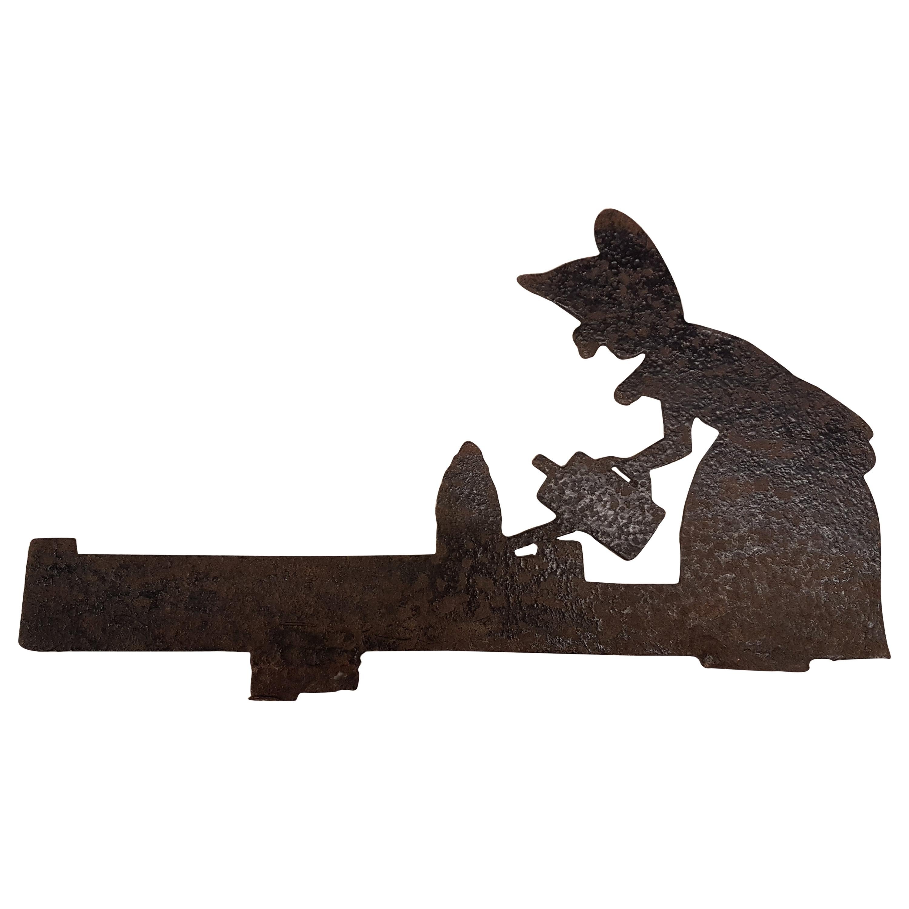Early 20th Century Iron Folk Art Silhouette of a Woman Watering Her Bush For Sale