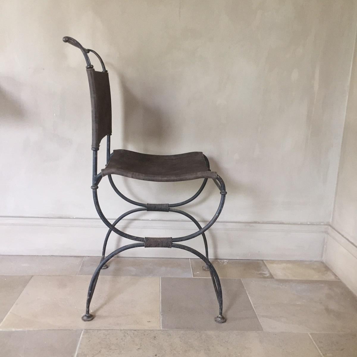 Early 20th Century Iron Leather Side Chair Campaign Chair 2