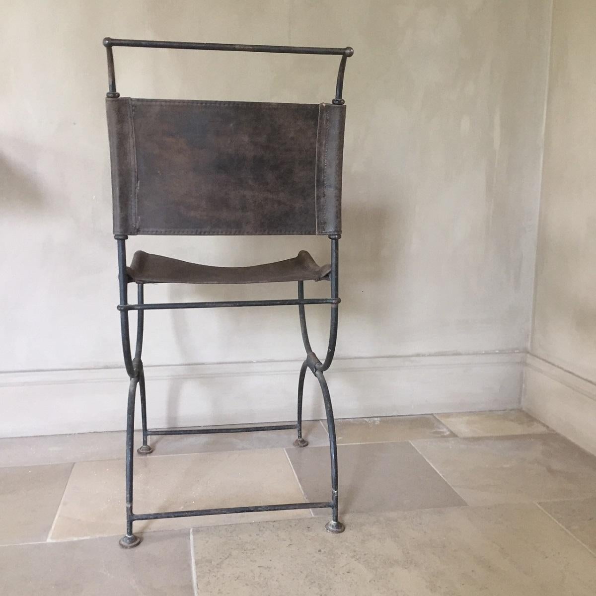 Early 20th Century Iron Leather Side Chair Campaign Chair 3
