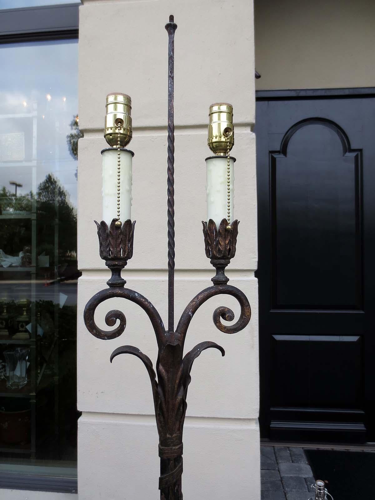 Early 20th Century Iron and Marble Two-Arm Floor Lamp For Sale 16