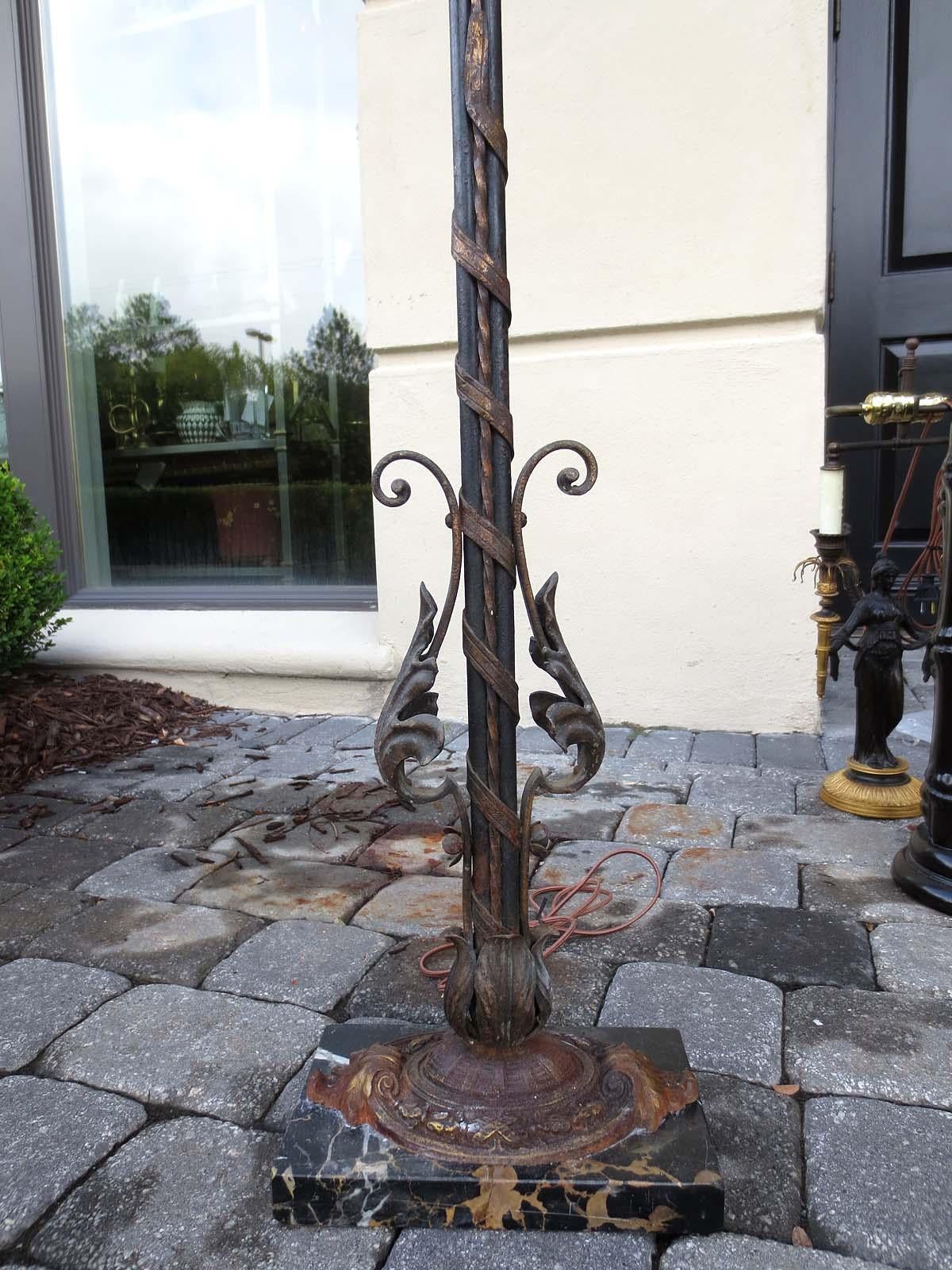 Early 20th Century Iron and Marble Two-Arm Floor Lamp For Sale 17